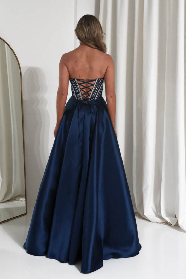 Oh Hello Clothing Dresses 1*DONE -CINDERALLA- CK2405- Strapless Navy Embellished Gown