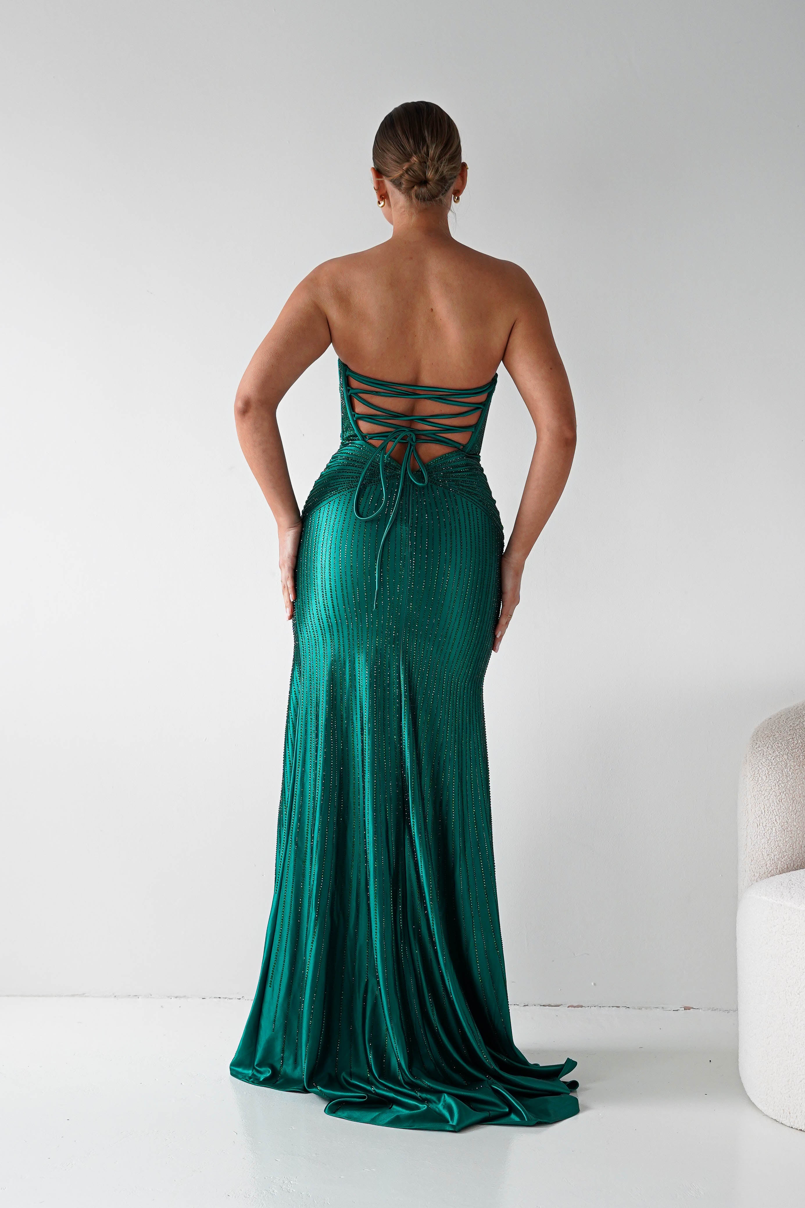 Oh Hello Clothing Women > Clothing > Dresses 1*DONE - Cinderalla-CK918-EMERALD Beaded Strapless Gown with Thigh-High Slit (Copy) (Copy)