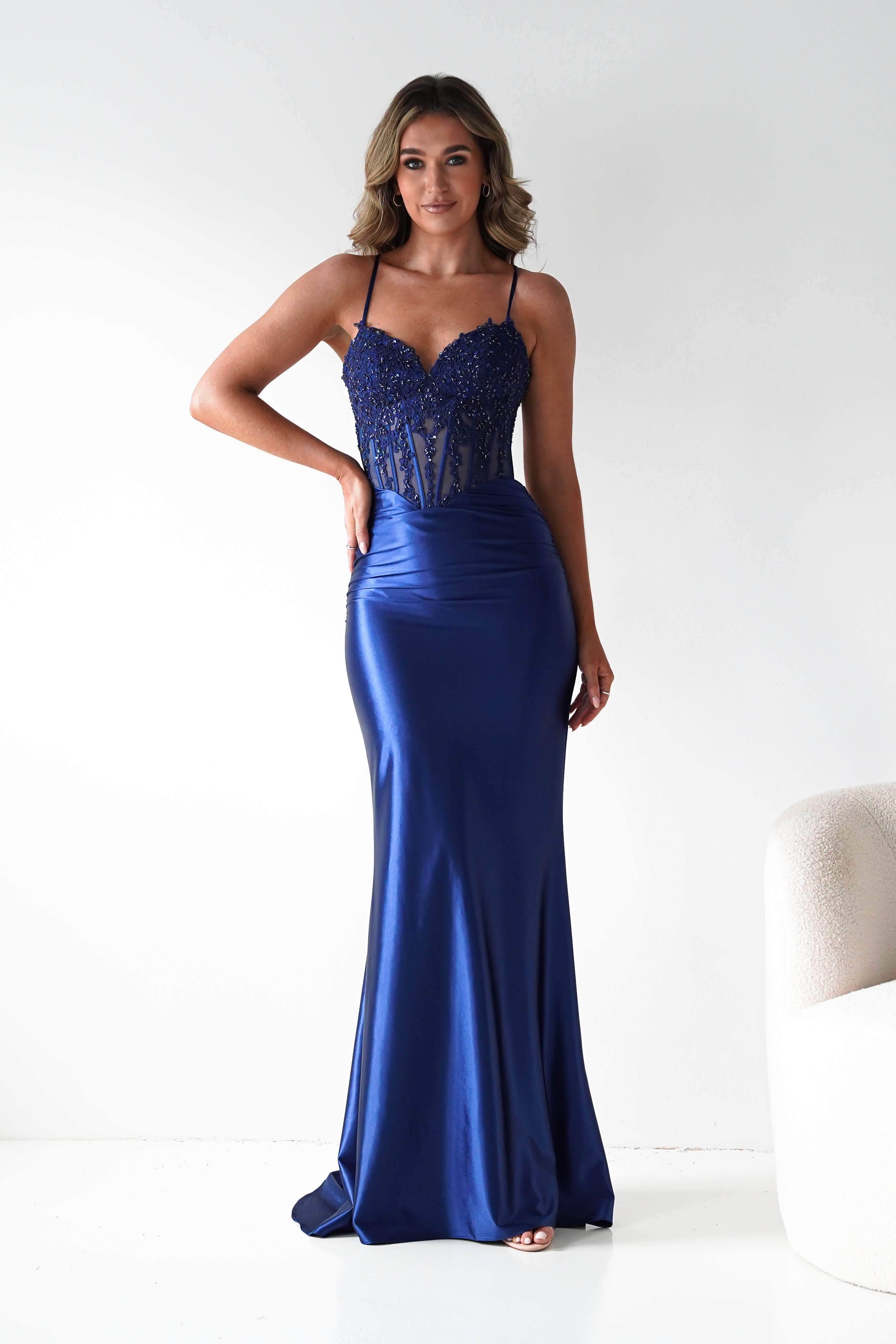 Oh Hello Clothing Dresses 1*DONE - Cinderalla- Embellished Corset Evening Gown x4 colours- NAVY