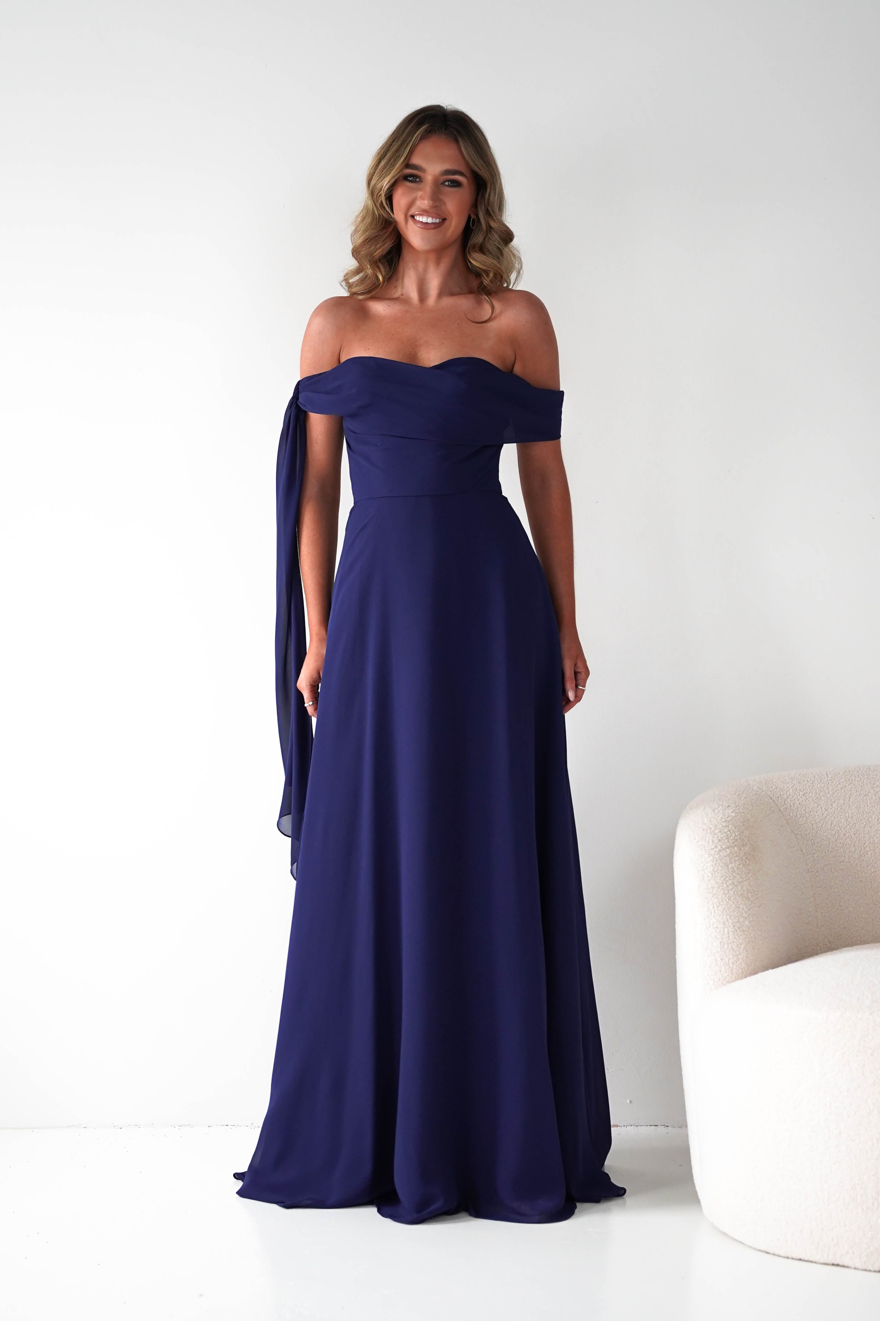 Oh Hello Clothing Dresses 1*DONE -CINDERALLA-NAVY DRESS DRAPE DSEIGN ON ONE SIDE- T716 (Copy)