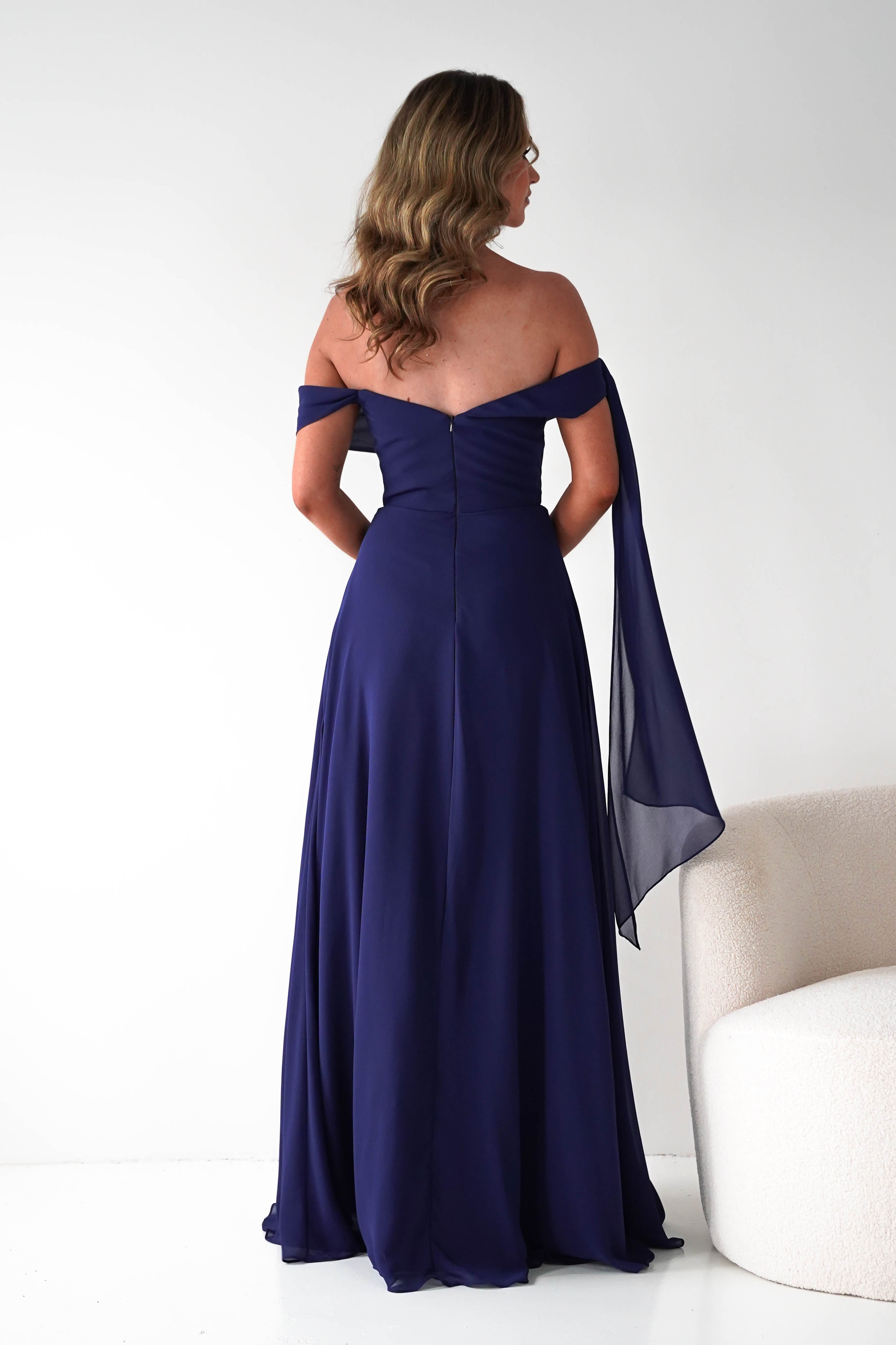 Oh Hello Clothing Dresses 1*DONE -CINDERALLA-NAVY DRESS DRAPE DSEIGN ON ONE SIDE- T716 (Copy)