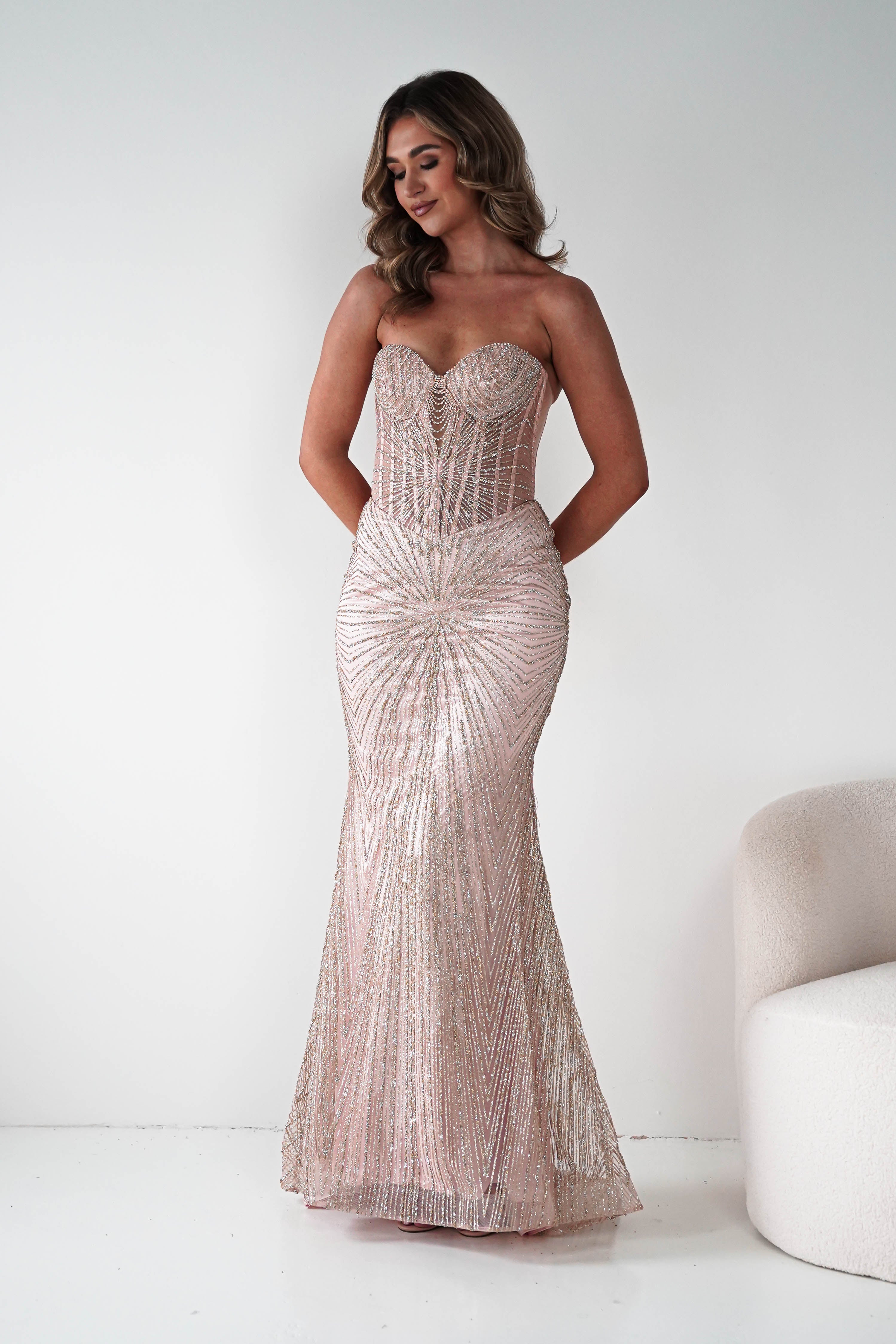 Oh Hello Clothing Dresses 1*DONE -Cinderalla- Rose gold- Beaded Corset Gown