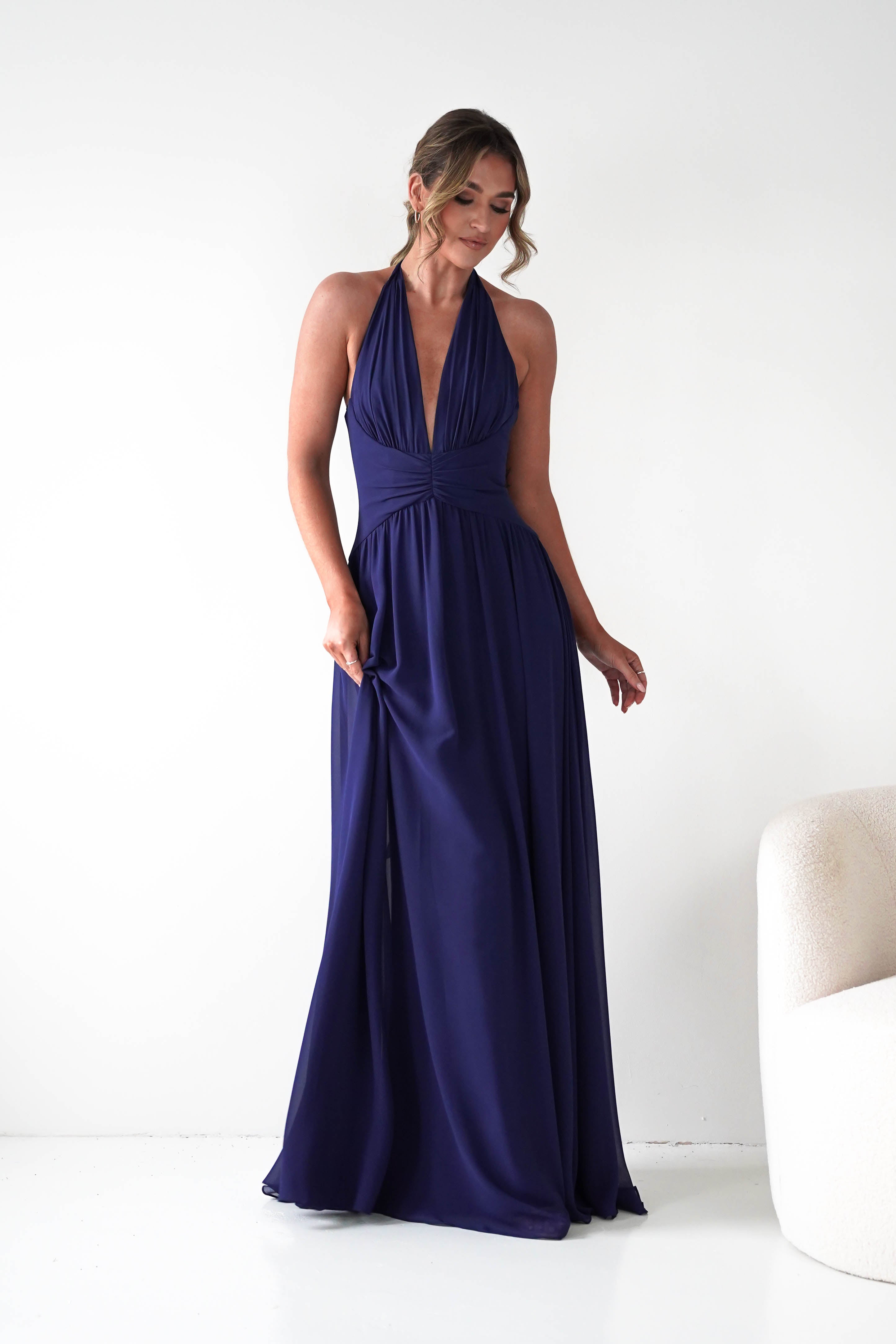 Oh Hello Clothing Dresses 1*DONE -CINDERALLA-T715 NAVY FLOWY DRESS