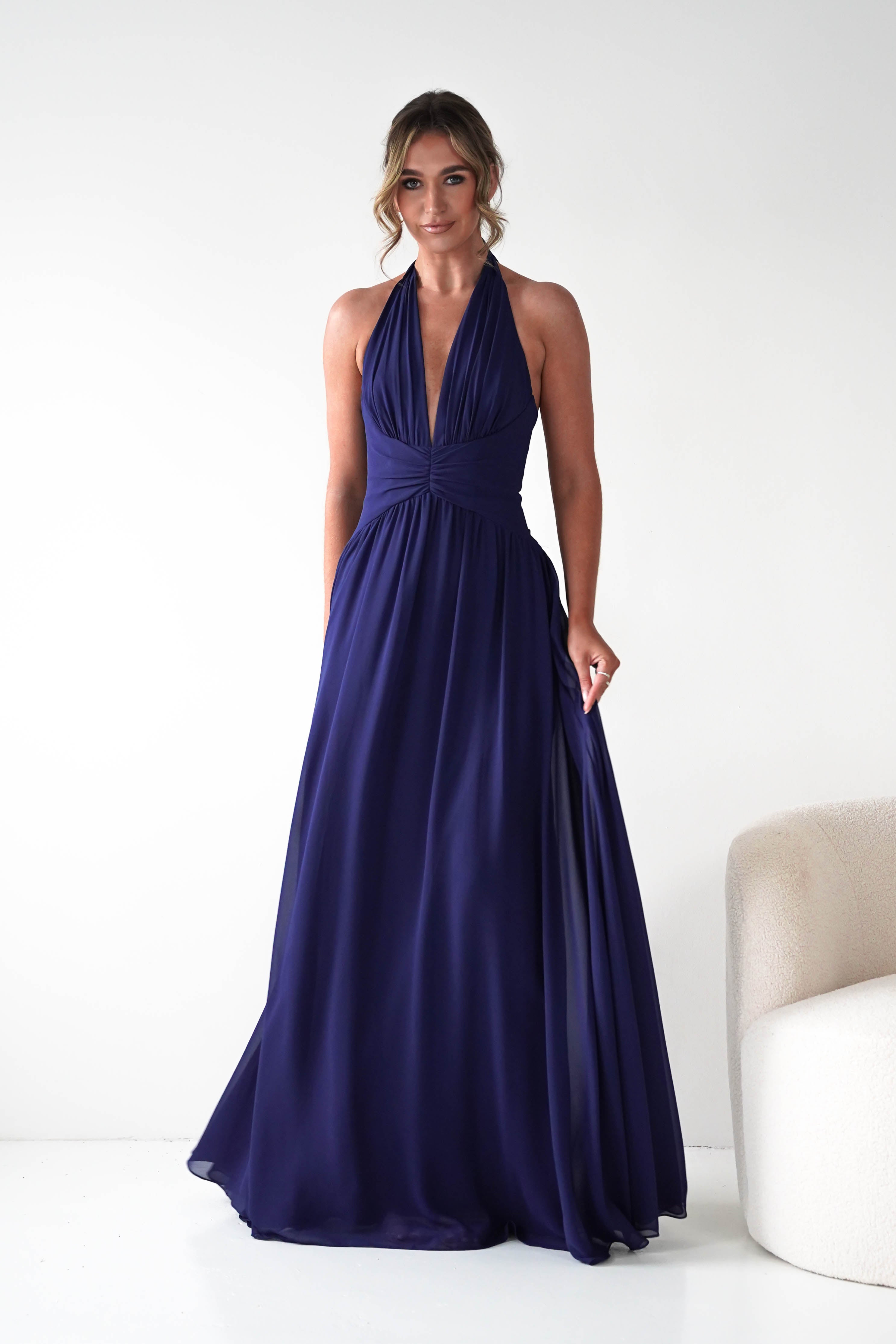 Oh Hello Clothing Dresses 1*DONE -CINDERALLA-T715 NAVY FLOWY DRESS