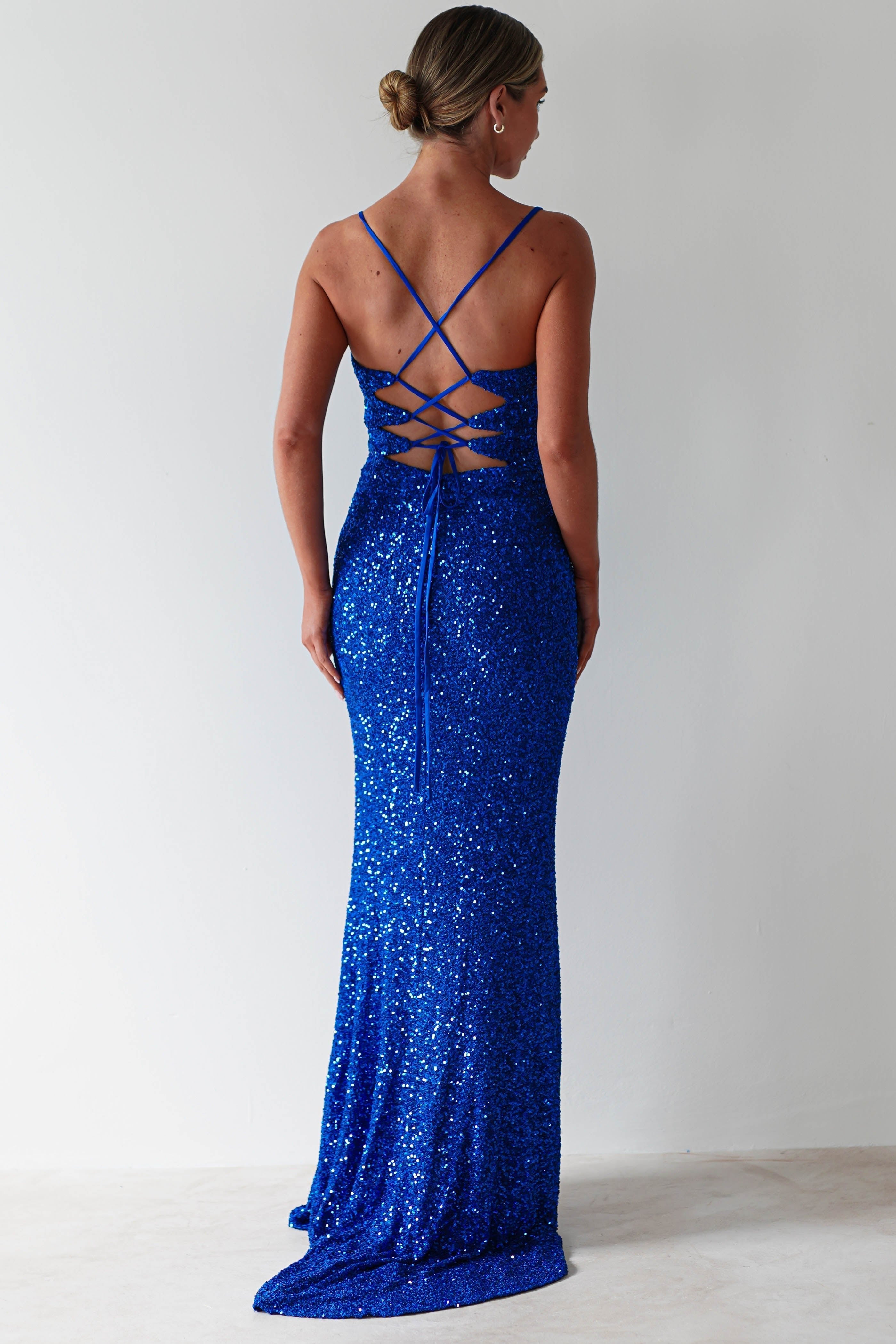 Clarisse Bodycon Sequin Gown | Royal Blue - Oh Hello Clothing