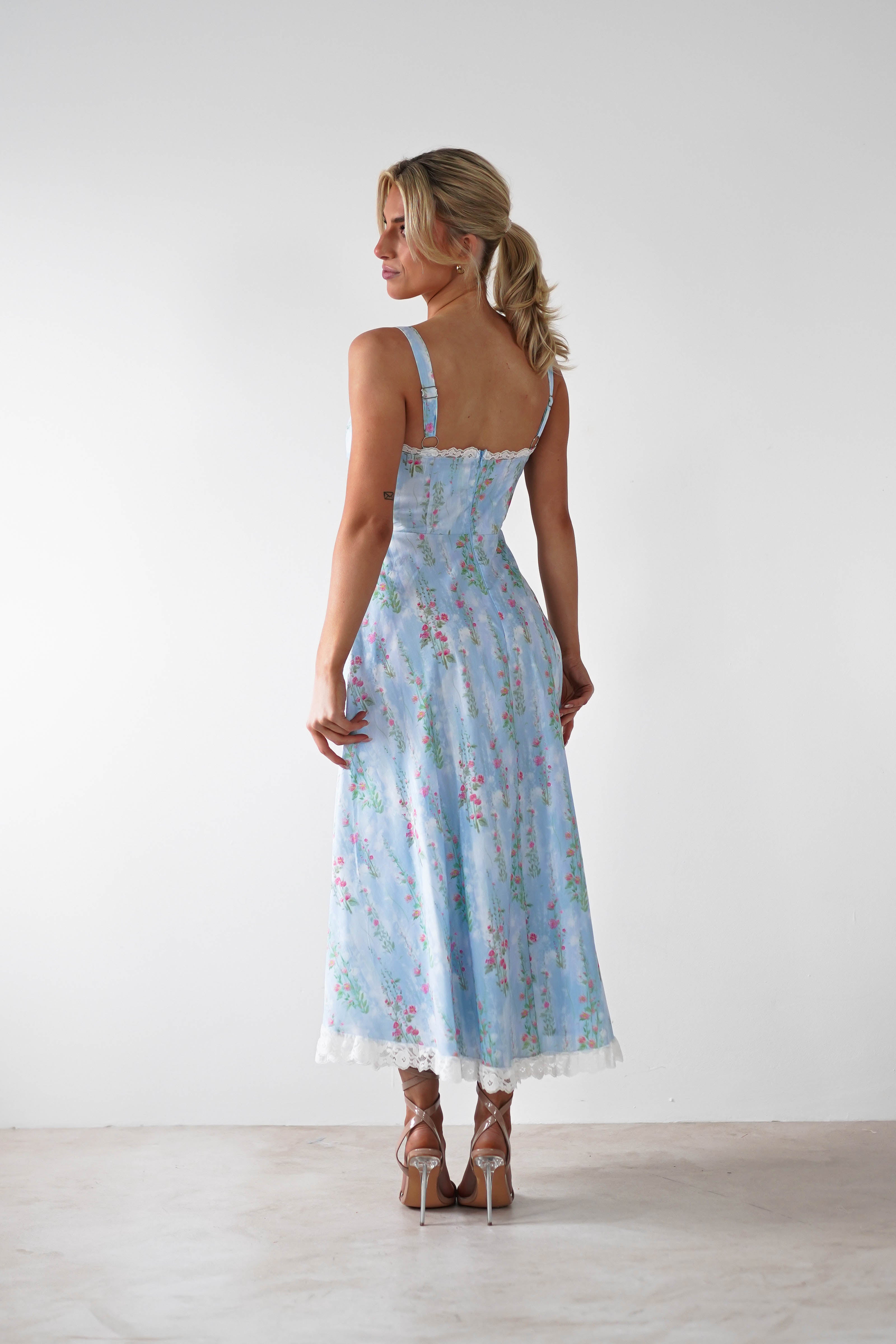 Lanie Skater Floral Cotton Midi Dress | Blue - Oh Hello Clothing