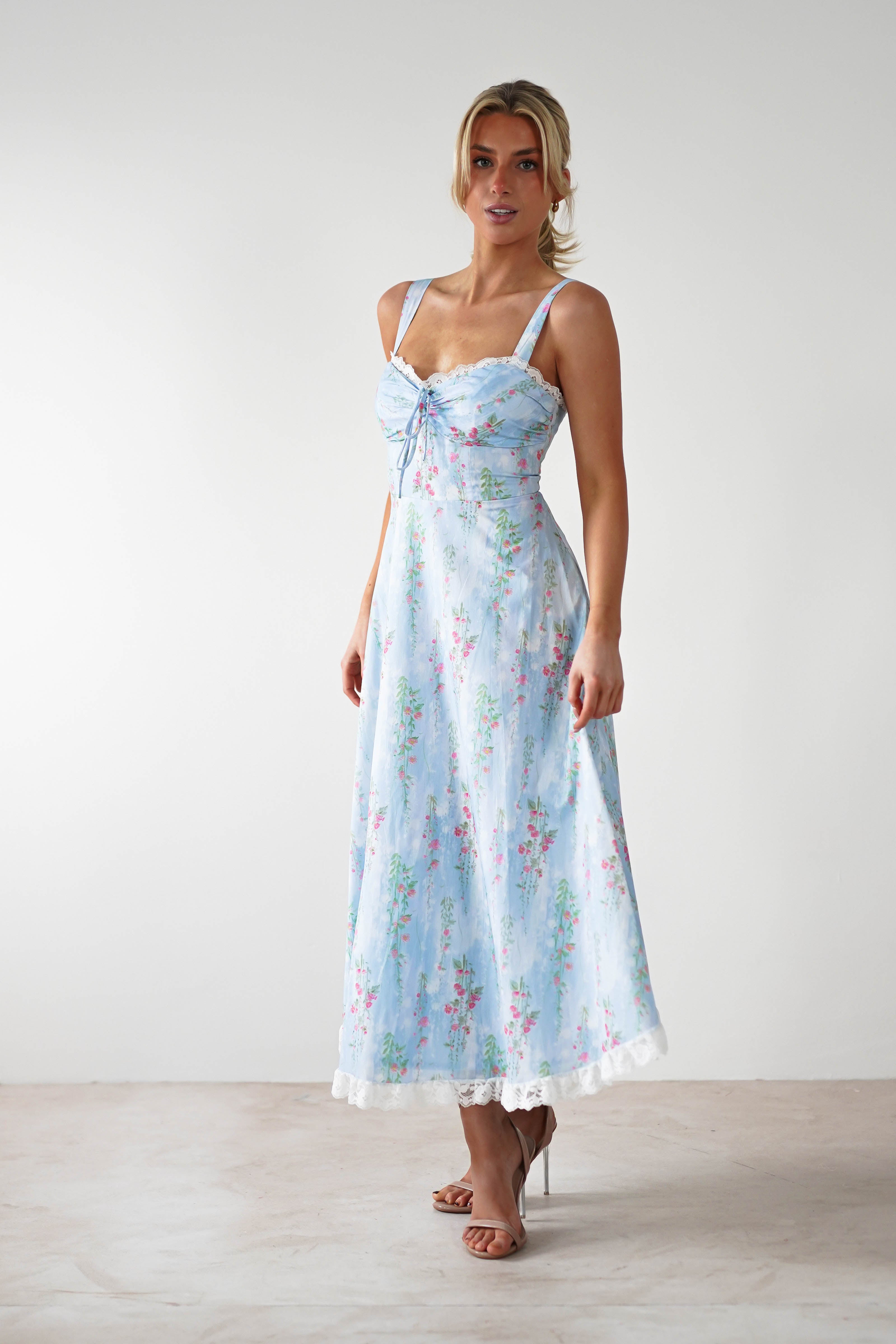 Lanie Skater Floral Cotton Midi Dress | Blue - Oh Hello Clothing
