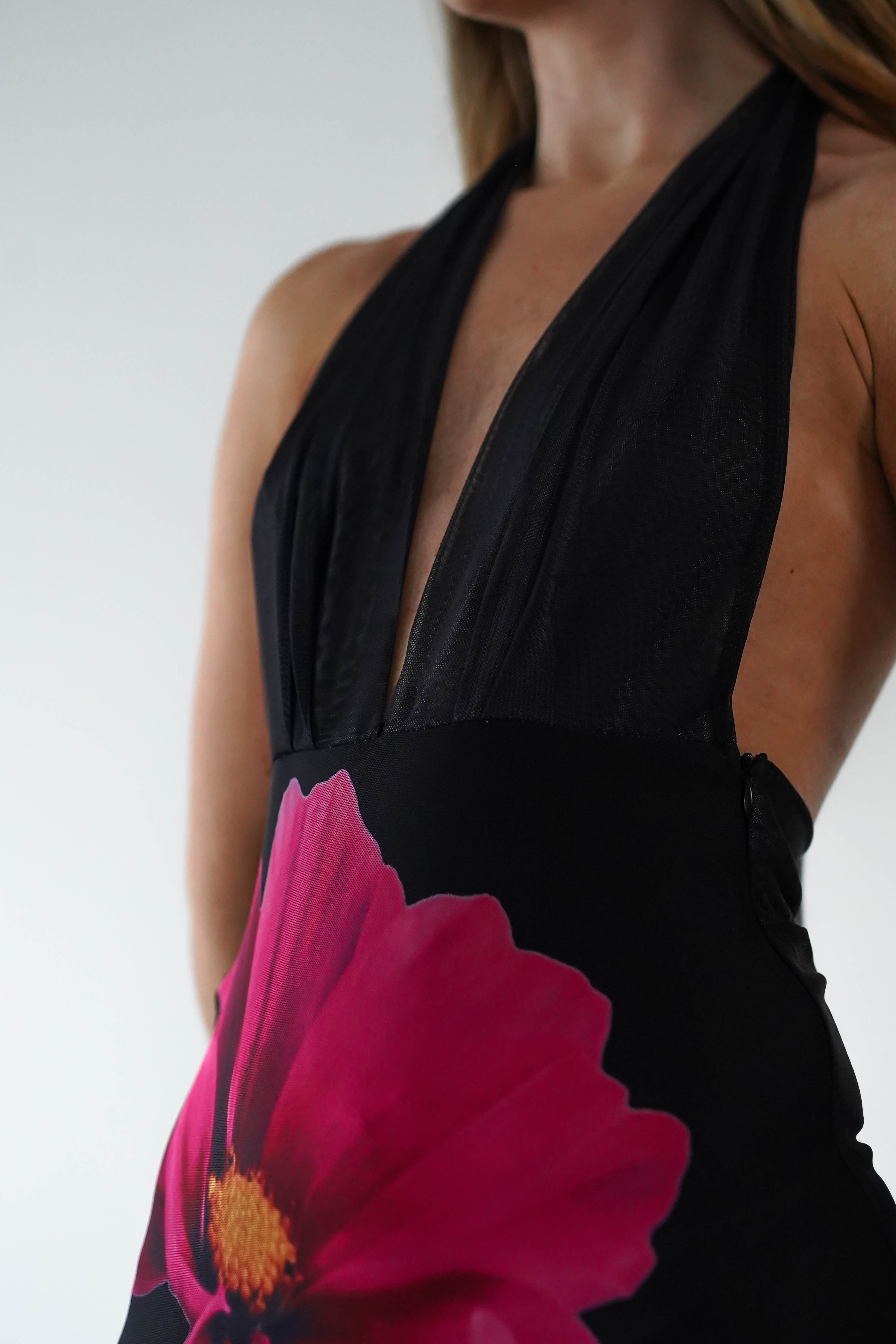 Elanor Floral Print Mesh Maxi Dress | Black | Oh Hello Clothing | XS (6)