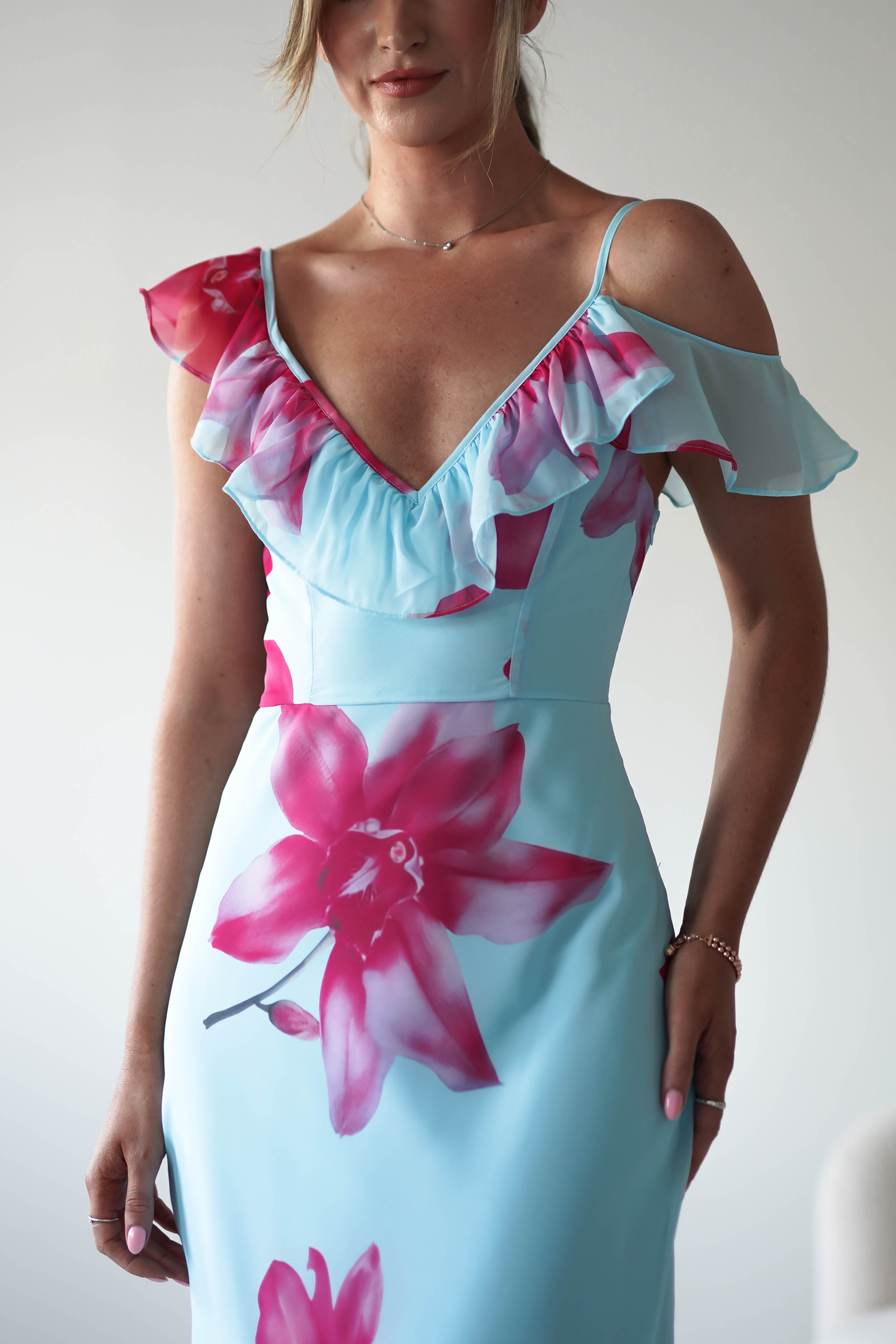 Leonie Floral Print Maxi Dress | Blue | Oh Hello Clothing | XS (6)