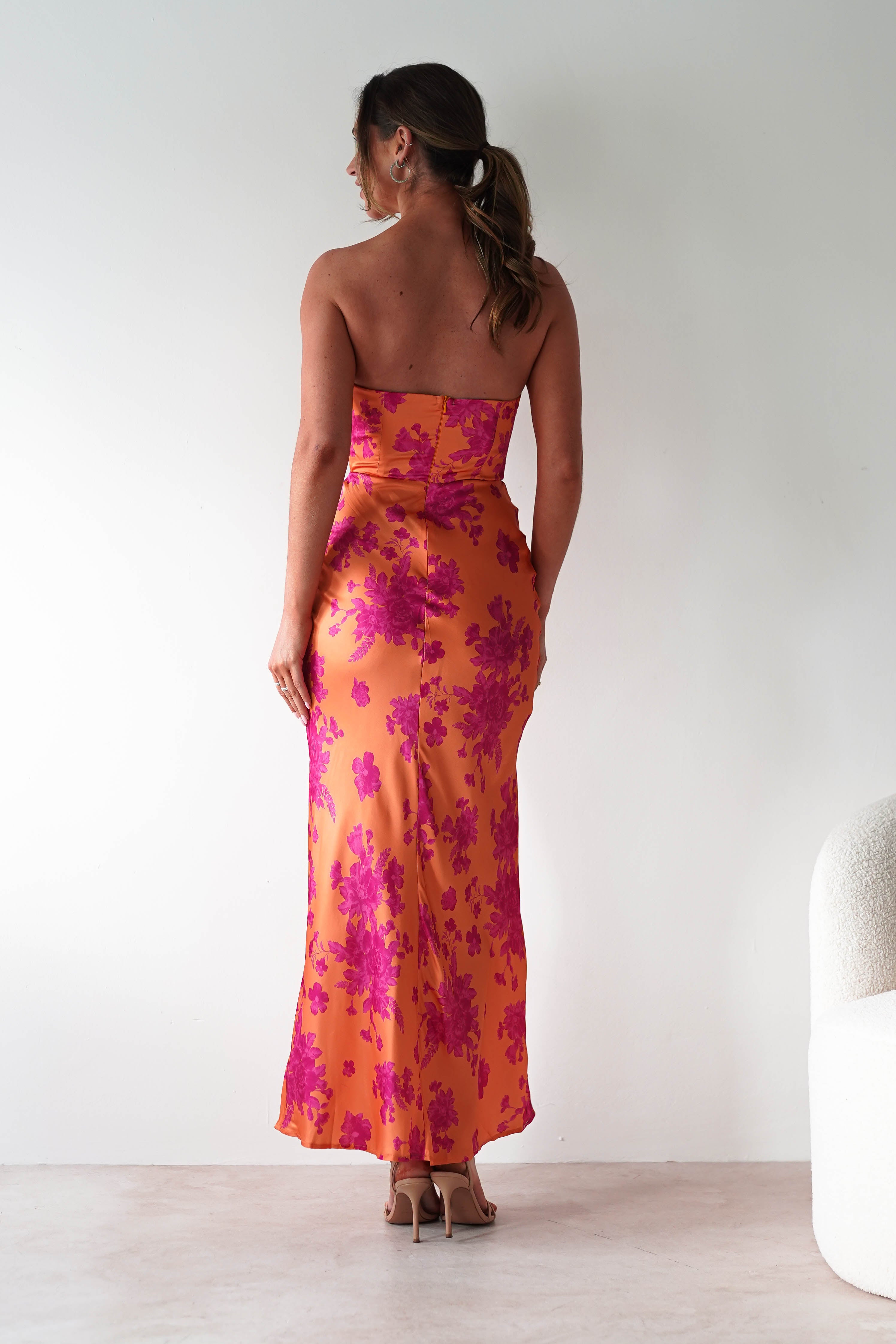 Anthonia Floral Satin Maxi Dress | Orange/Pink | Oh Hello Clothing | XS (6)