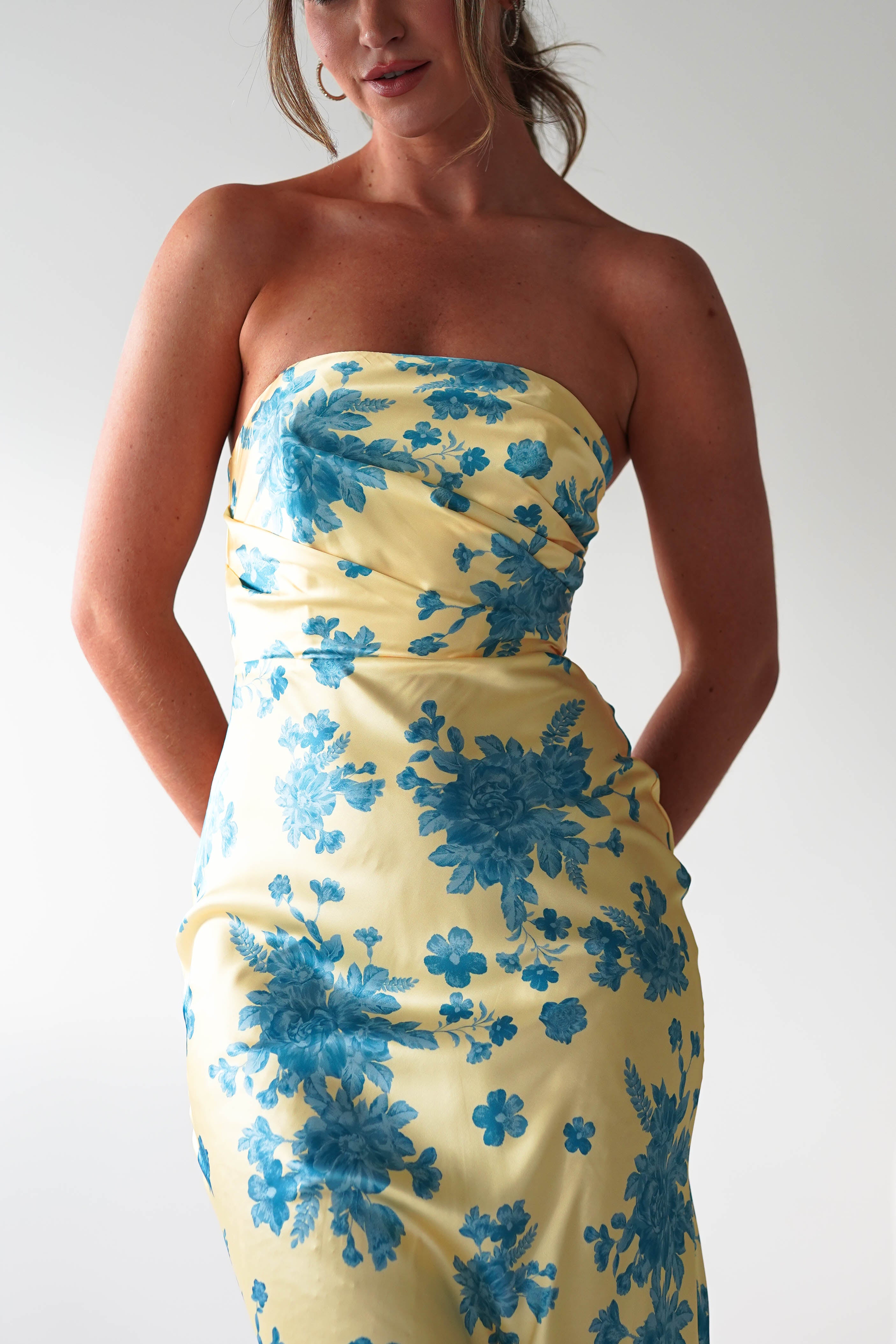 Anthonia Floral Satin Maxi Dress | Yellow/Blue | Oh Hello Clothing | XS (6)