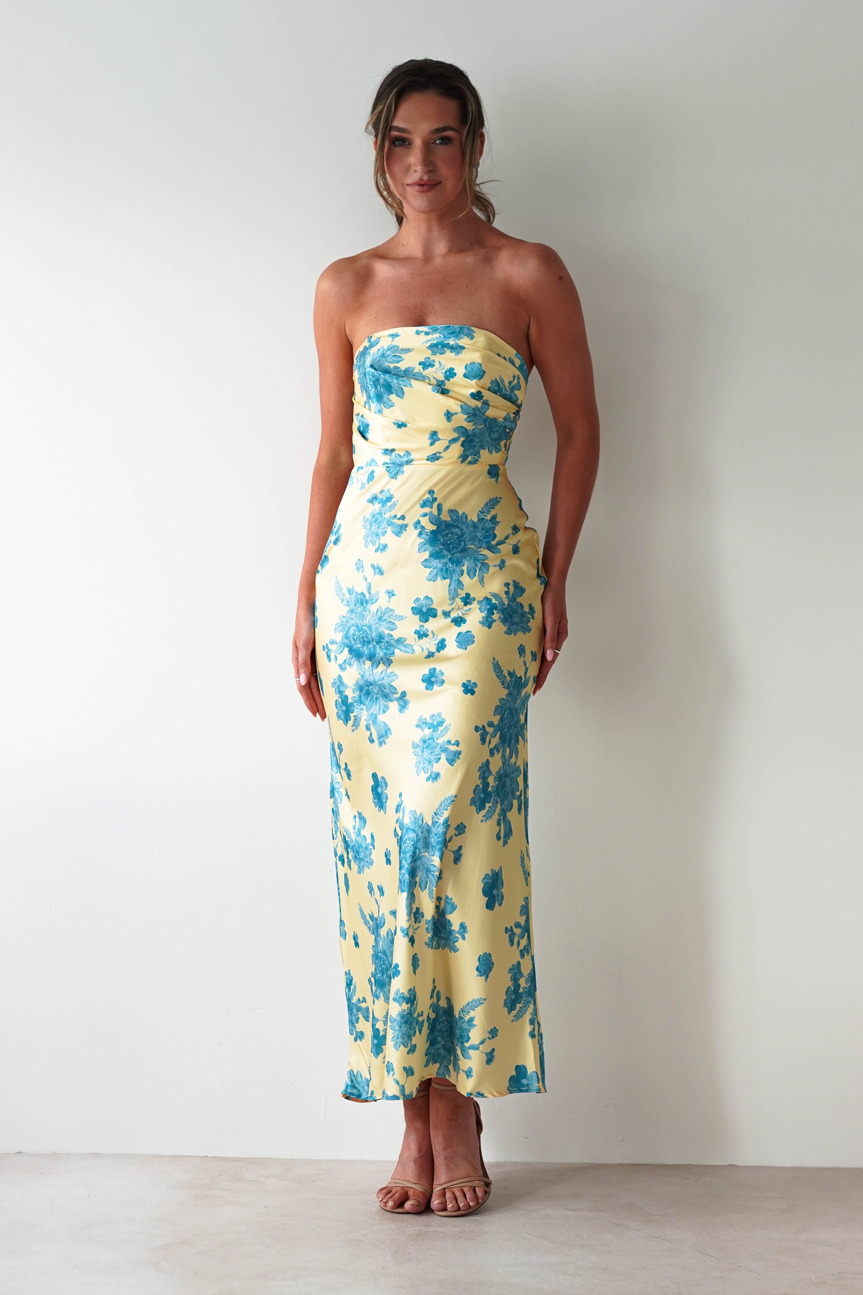 Anthonia Floral Satin Maxi Dress | Yellow/Blue | Oh Hello Clothing | XS (6)