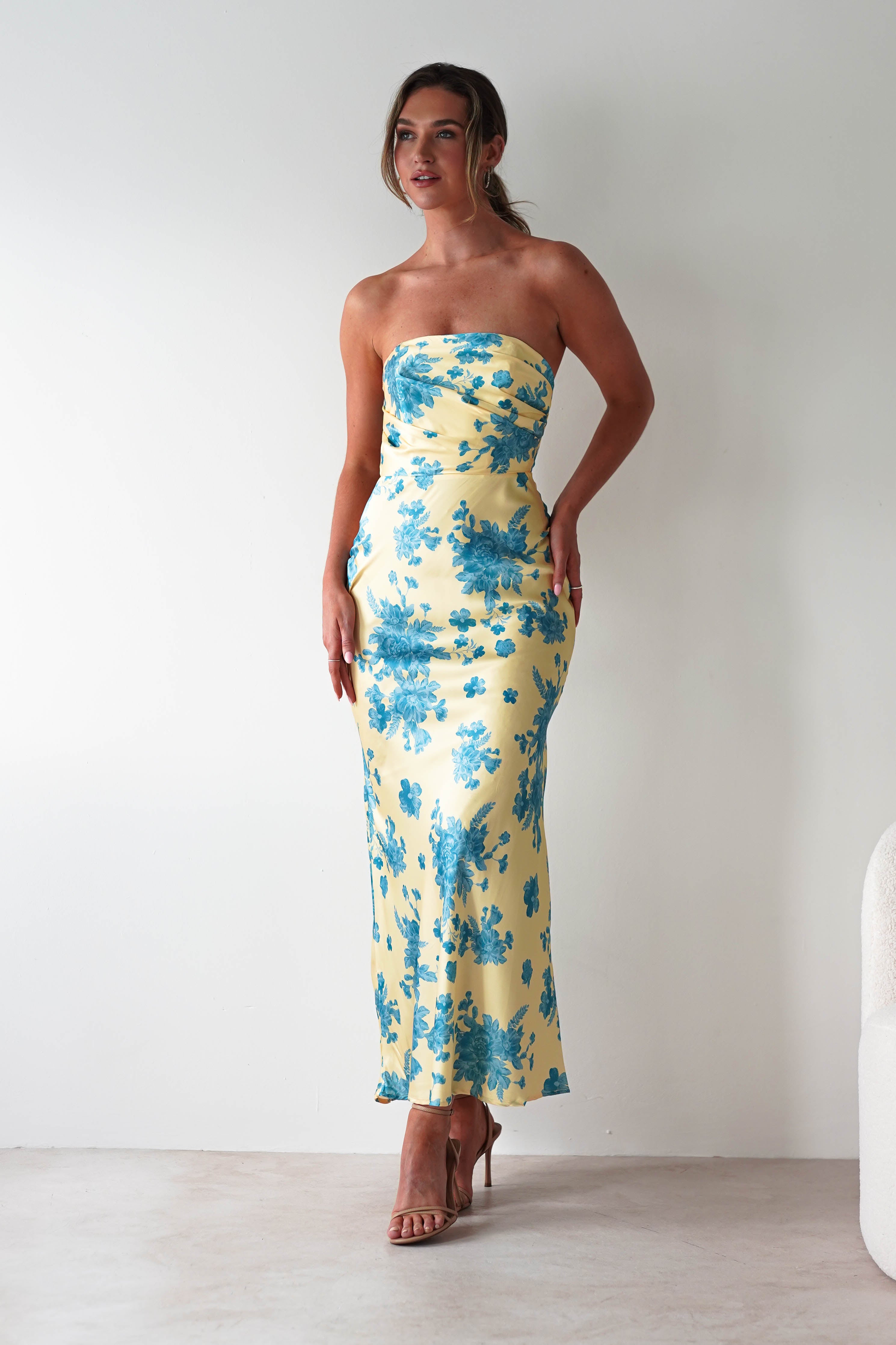 Anthonia Floral Satin Maxi Dress | Yellow/Blue | Oh Hello Clothing | XS (6)