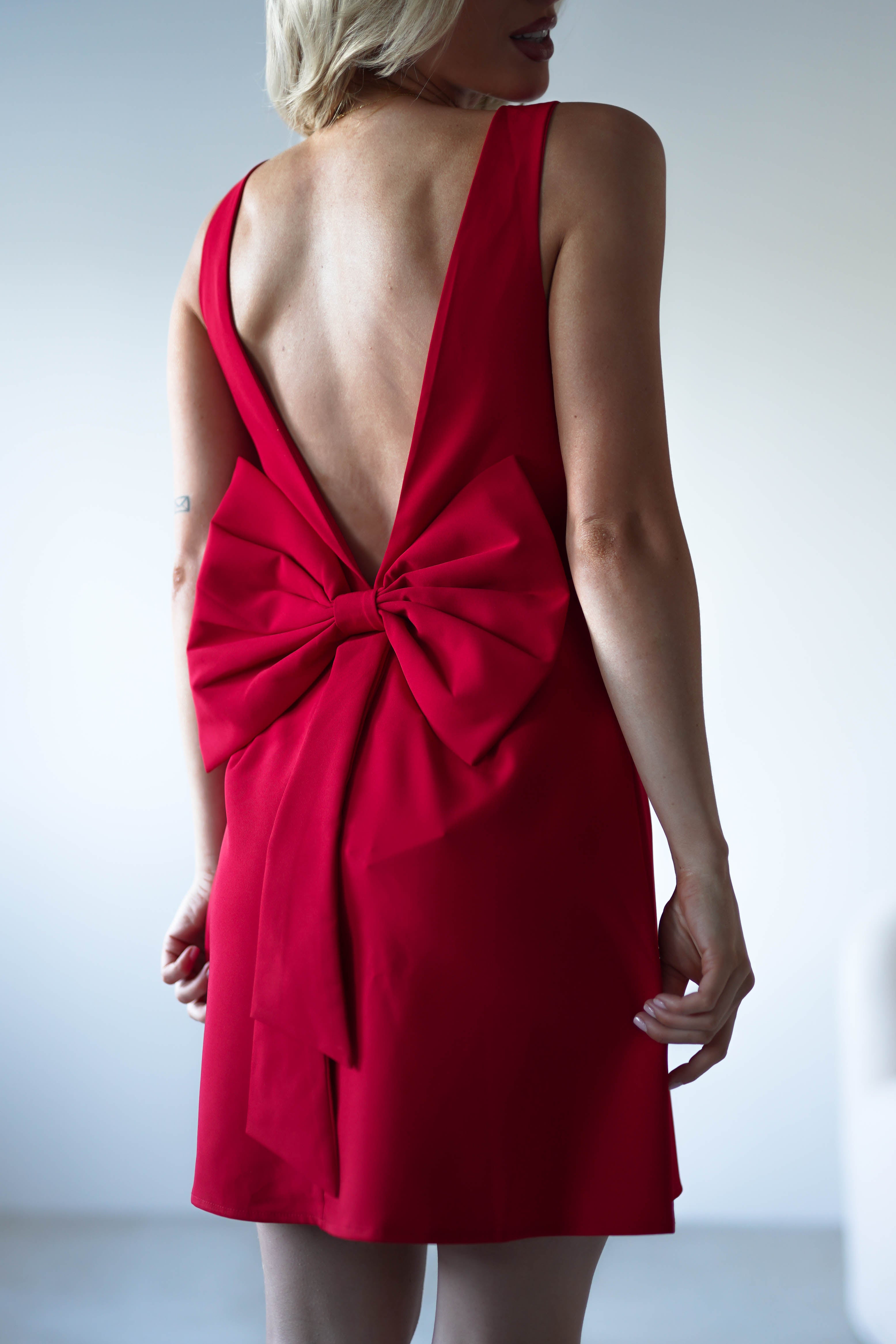 Emmie Bow Back Mini Dress | Red | Oh Hello Clothing | XS (6)