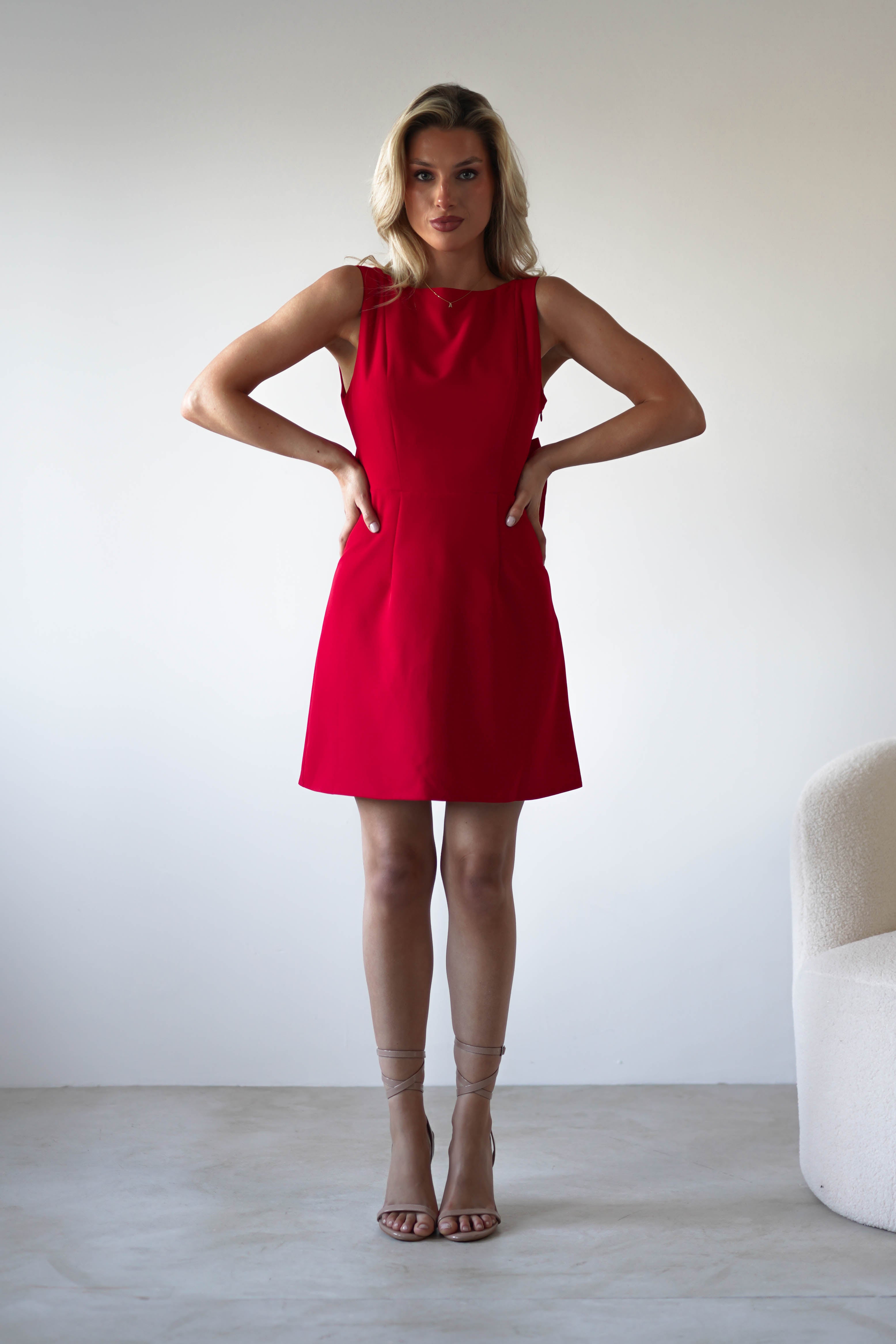 Emmie Bow Back Mini Dress | Red | Oh Hello Clothing | XS (6)