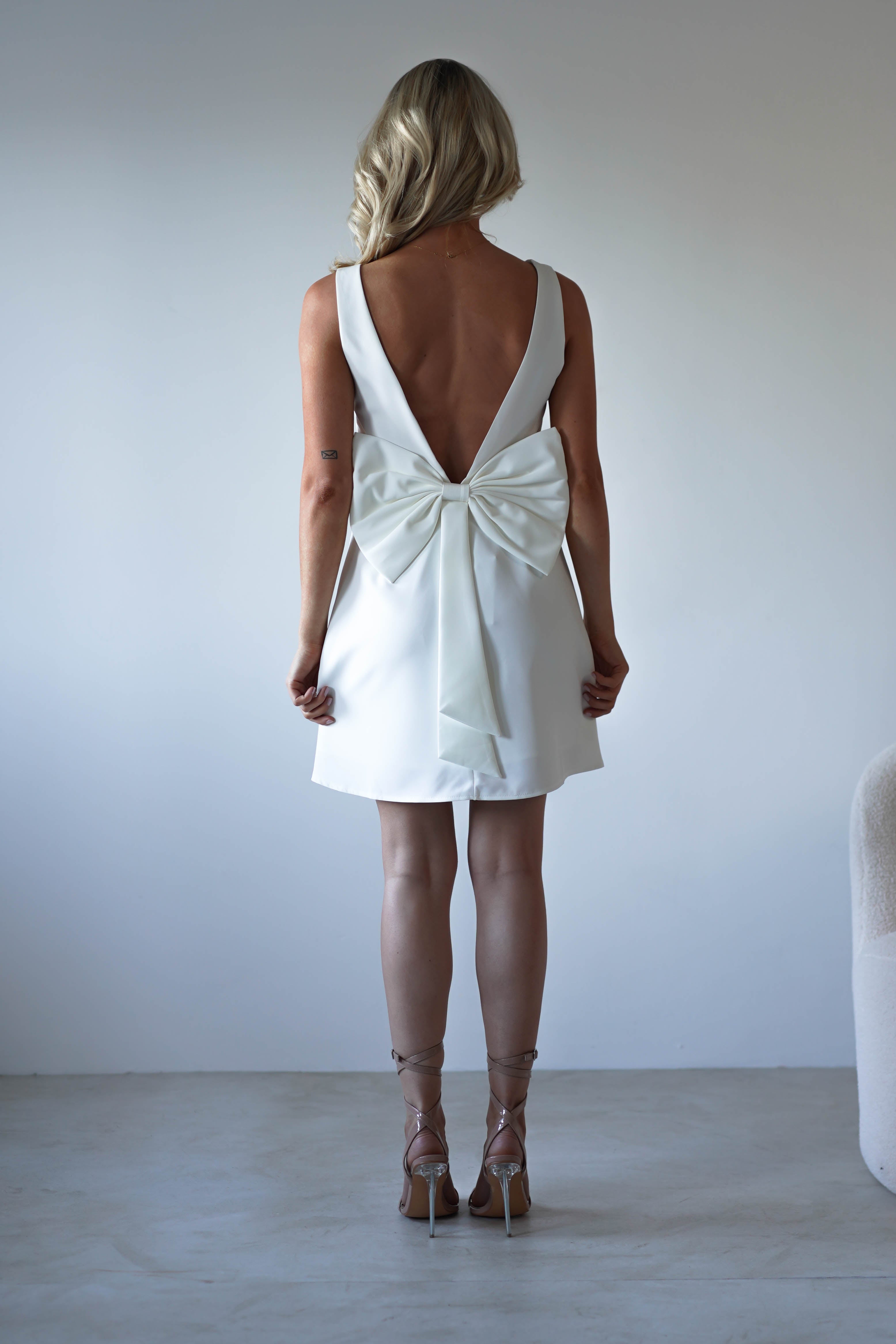 Emmie Bow Back Mini Dress | White | Oh Hello Clothing | XS (6)