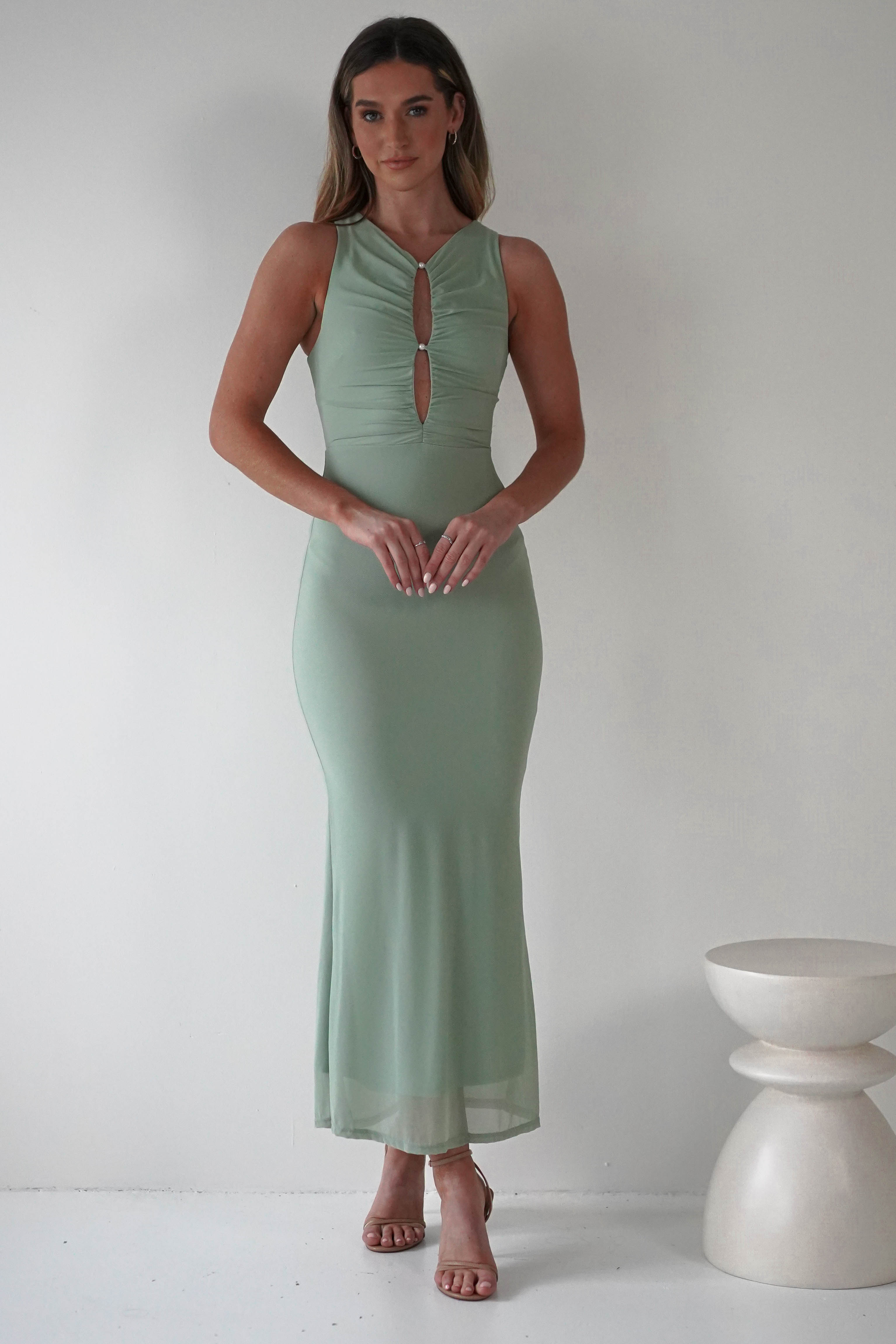 Hallie Mesh Bodycon Maxi Dress | Sage | Oh Hello Clothing | XS (6)