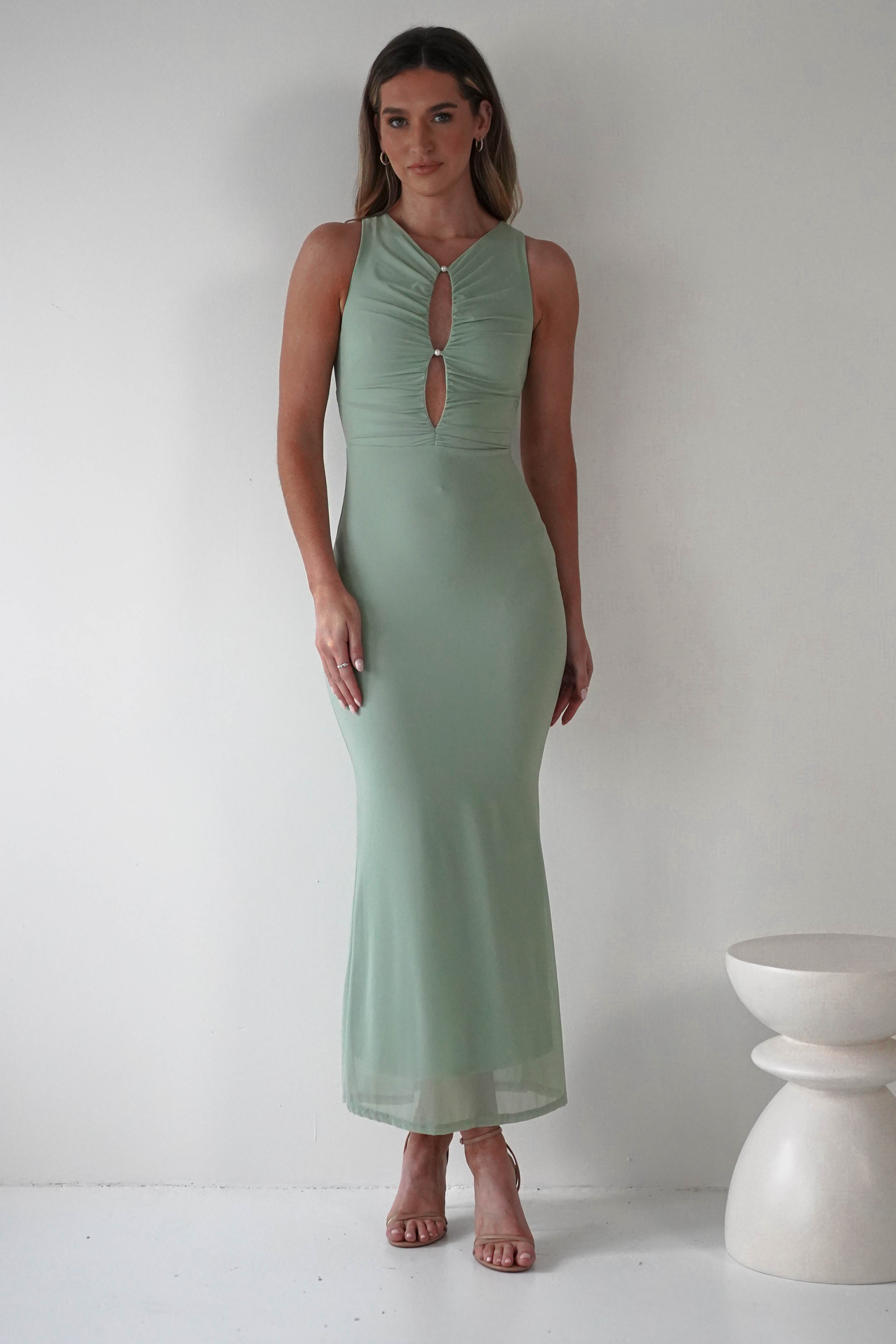 Hallie Mesh Bodycon Maxi Dress | Sage | Oh Hello Clothing | XS (6)