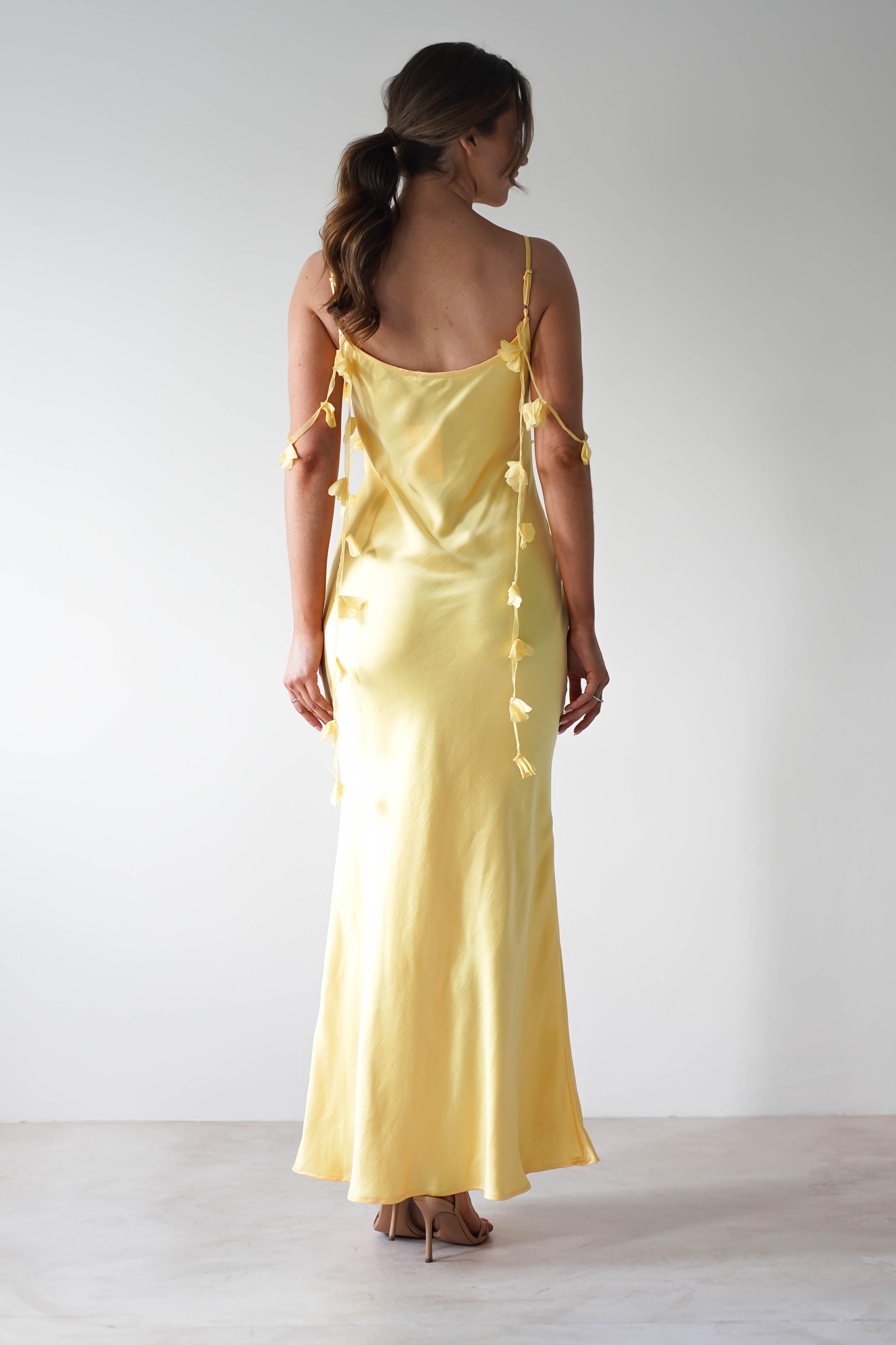 Daisy Cowl Neckline Satin Maxi Dress | Yellow - Oh Hello Clothing