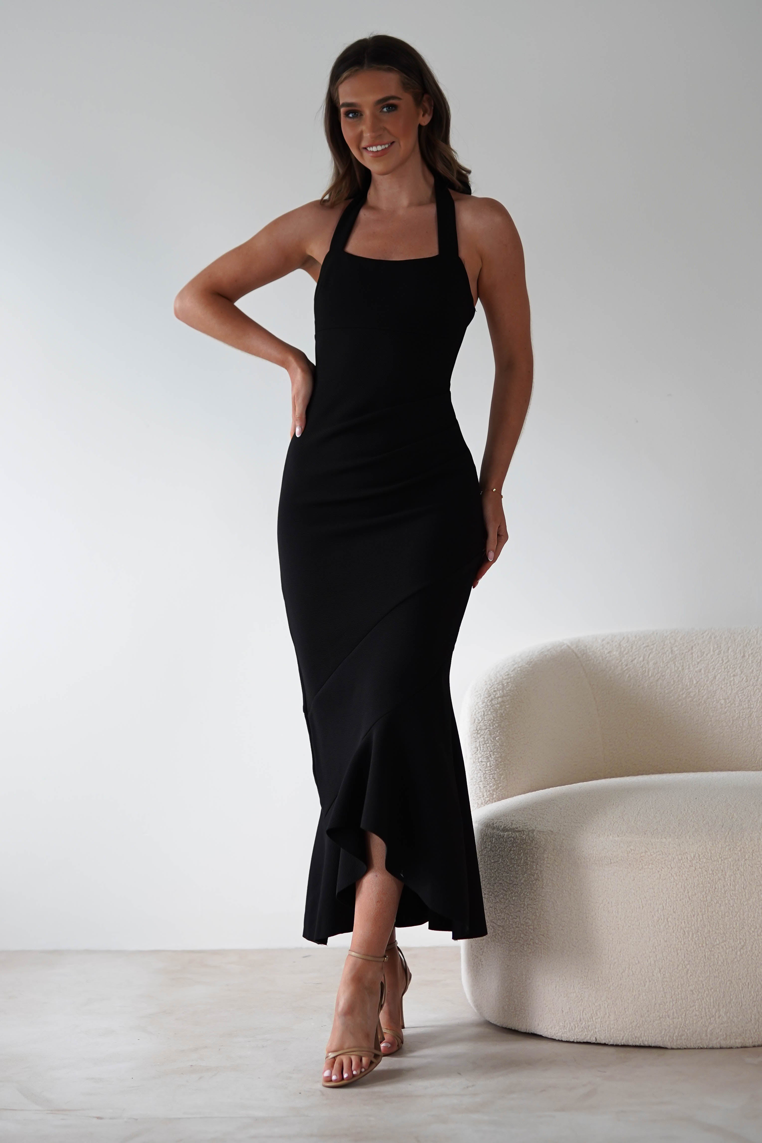 Damaris Textured Midi Dress | Black | Oh Hello Clothing | XS (6)