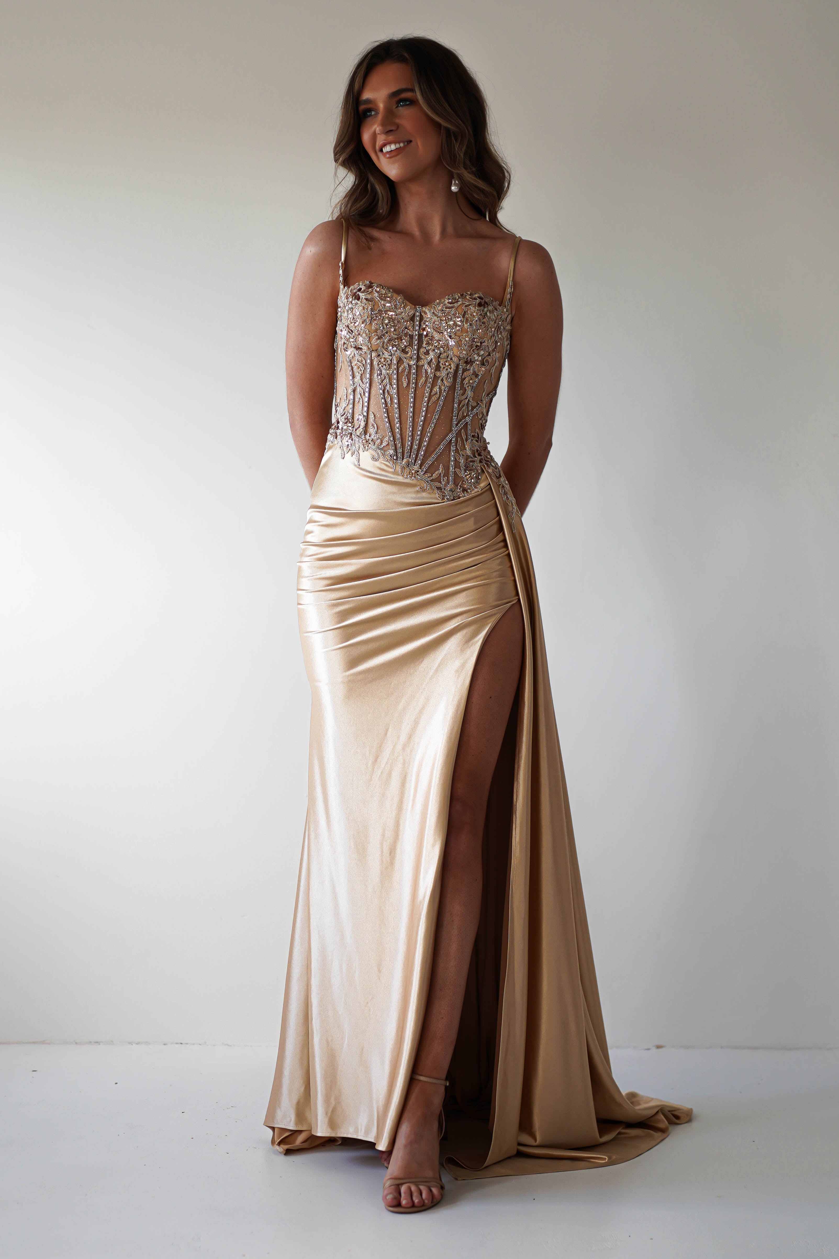 Diva Embellished Corset Gown | Gold - Oh Hello Clothing