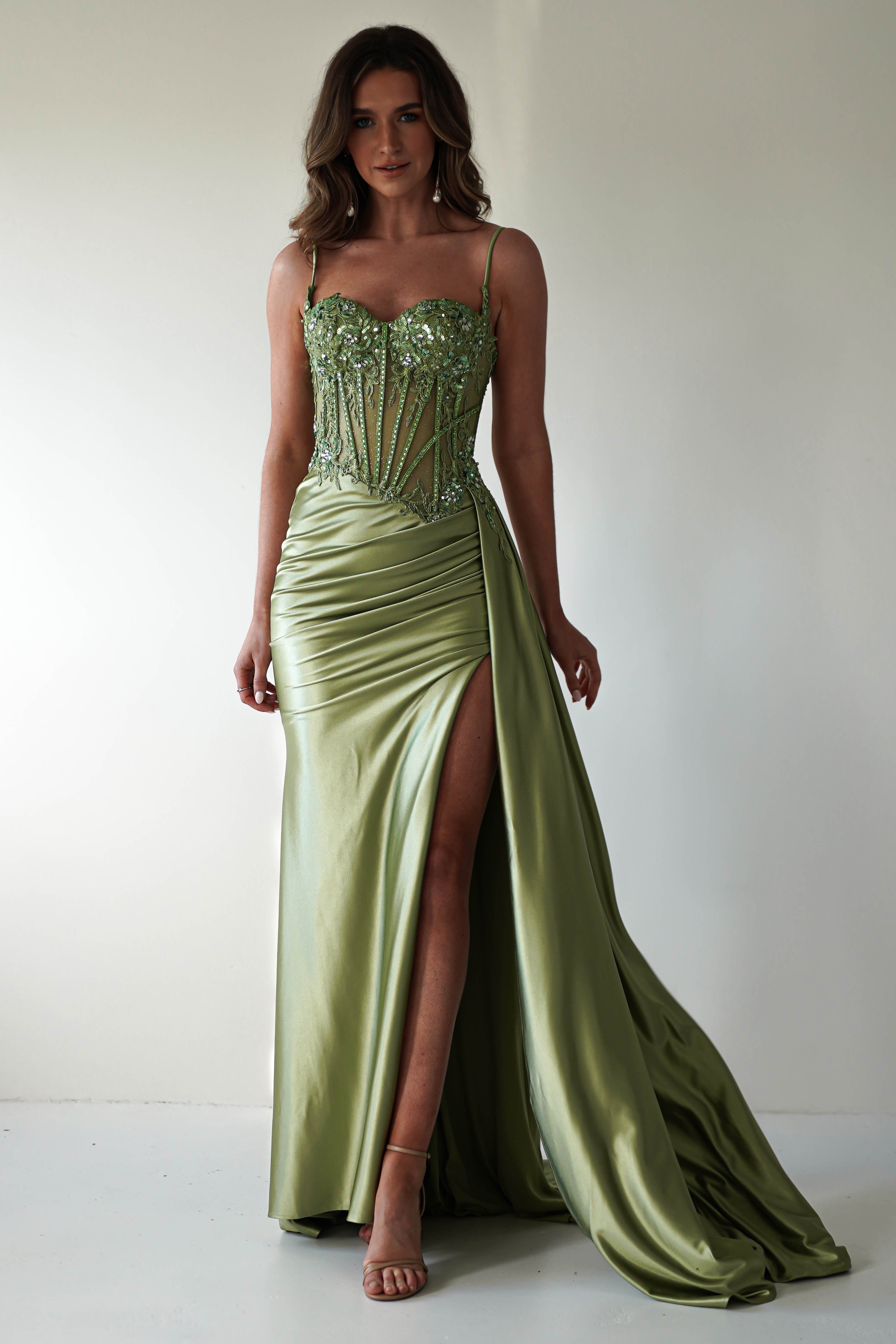 Diva Embellished Corset Gown | Green - Oh Hello Clothing