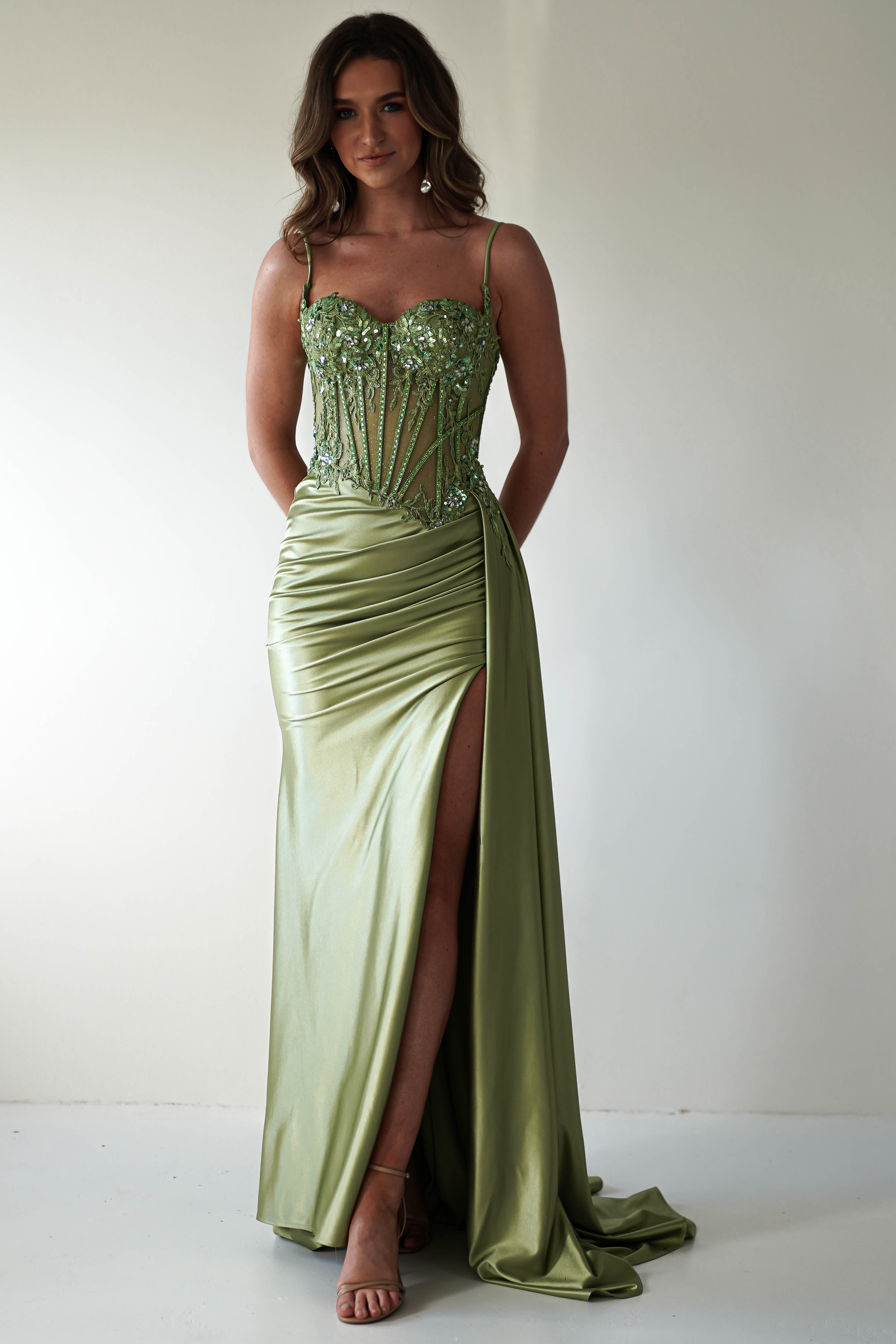 Diva Embellished Corset Gown | Green - Oh Hello Clothing
