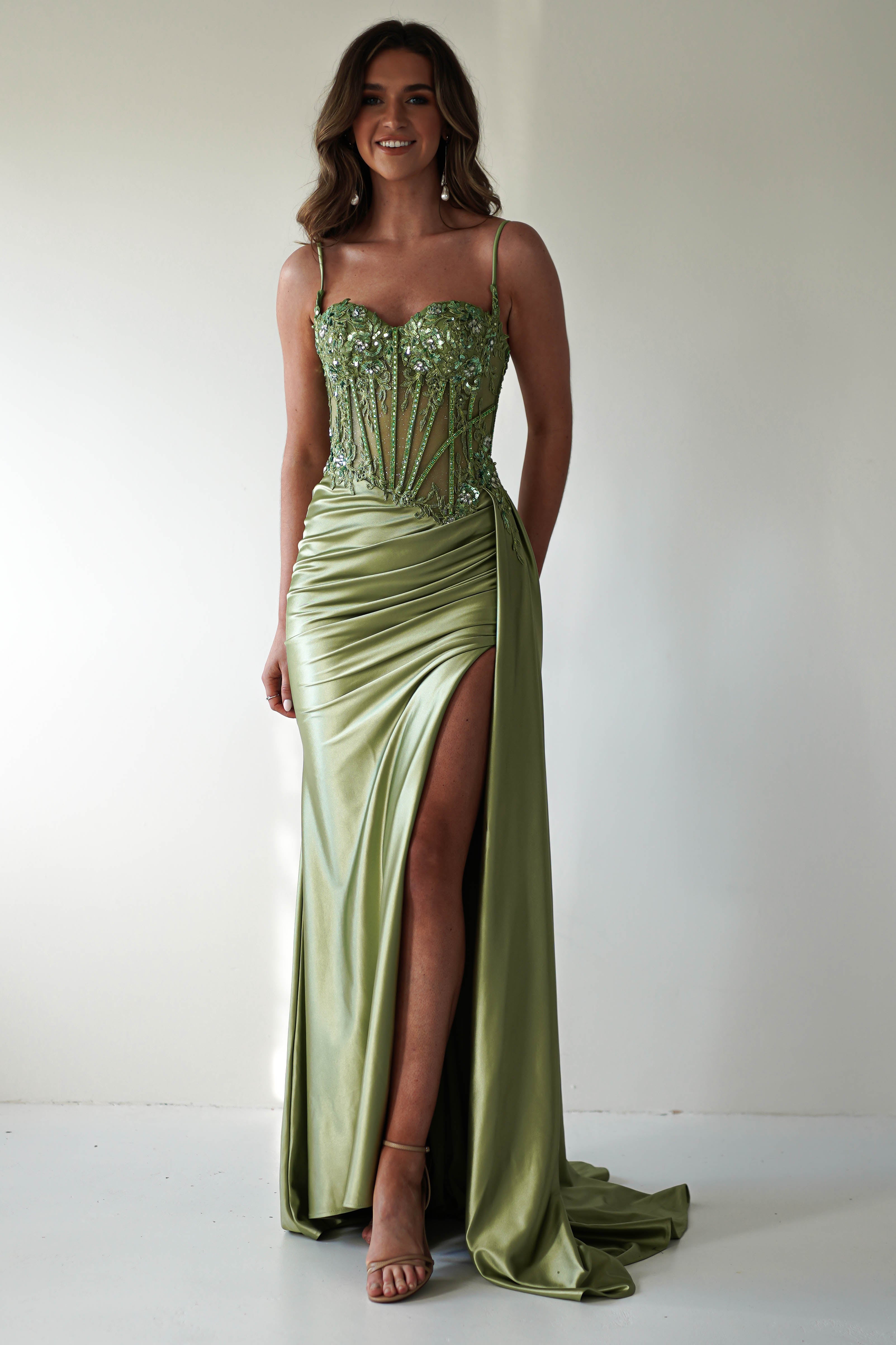 Diva Embellished Corset Gown | Green - Oh Hello Clothing