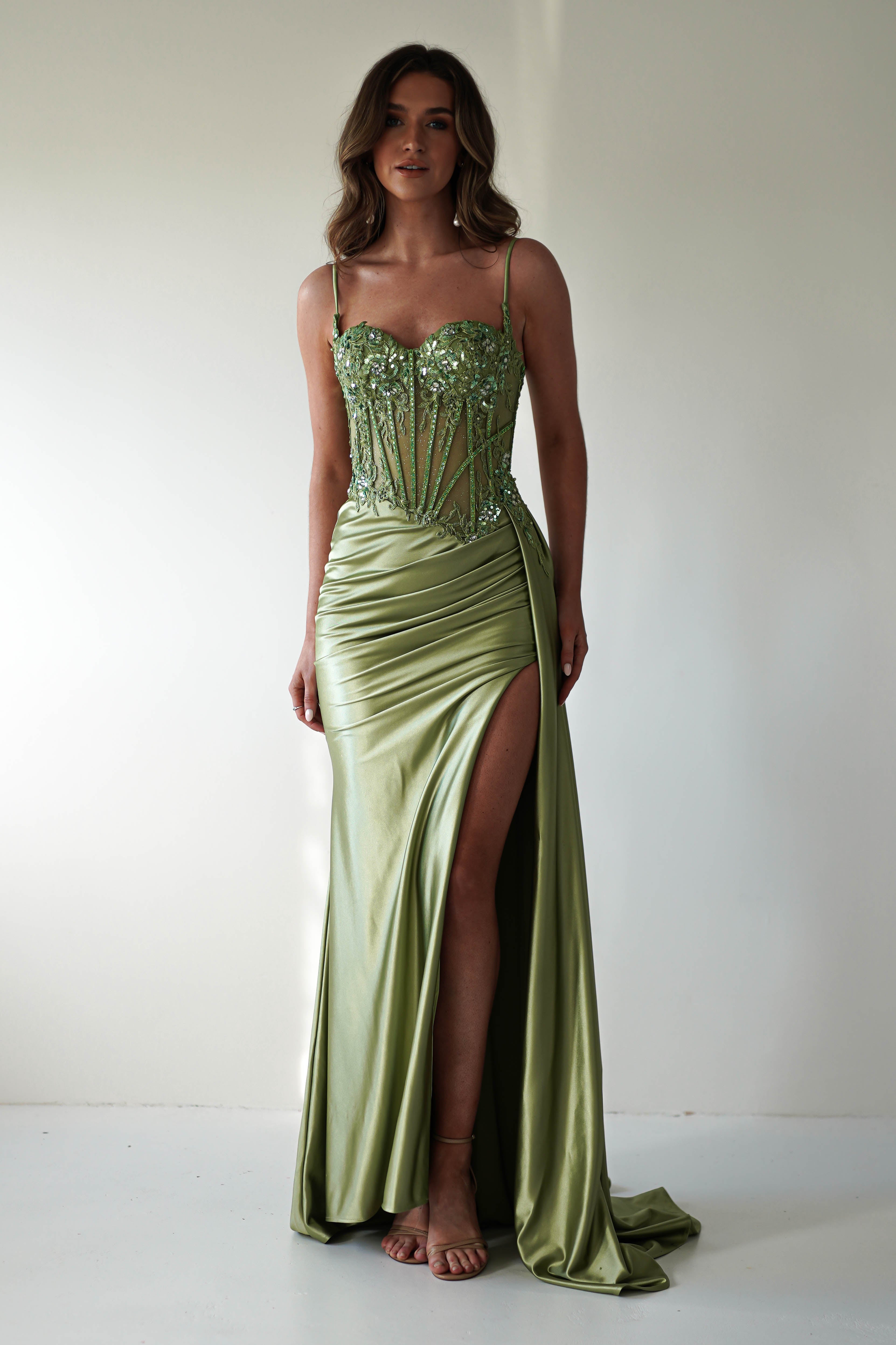 Diva Embellished Corset Gown | Green - Oh Hello Clothing