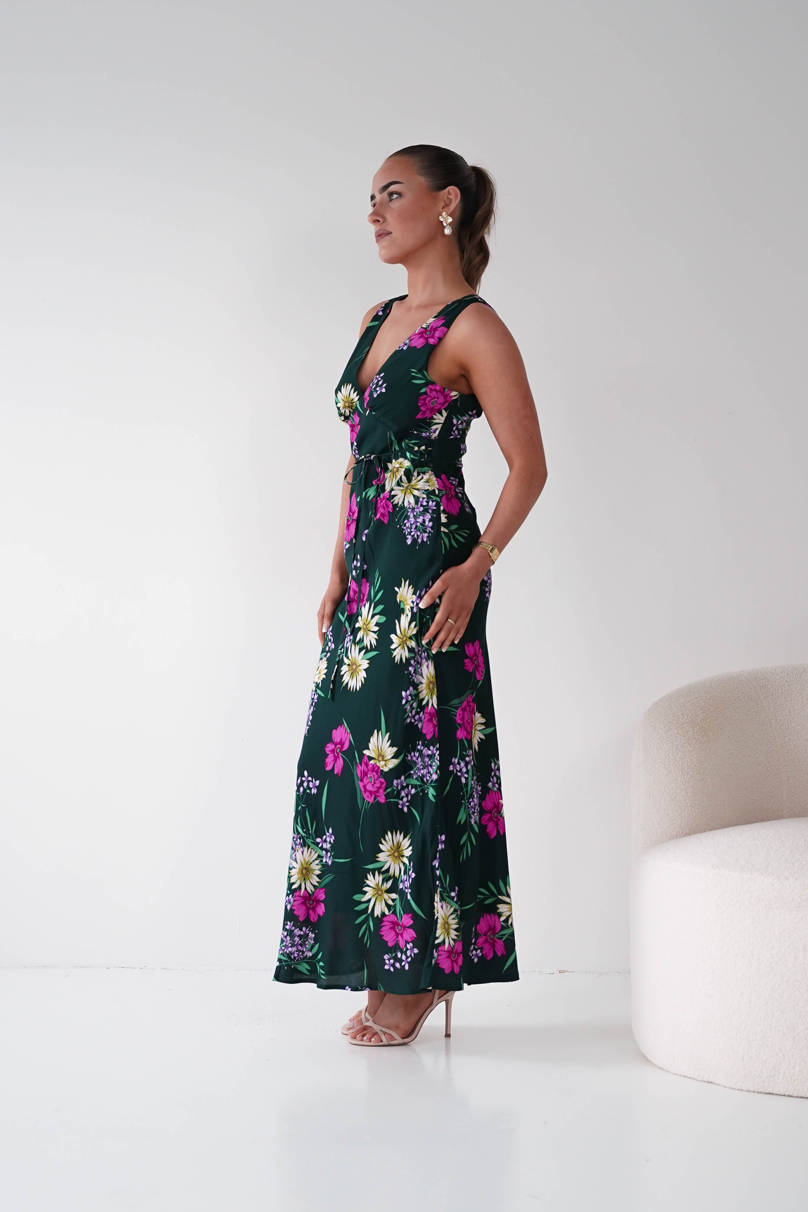 Oh Hello Clothing Women > Clothing > Dresses 1*DONE -DRESSFORUM-FD12140-Floral V-Neck Midi Dress GREEN
