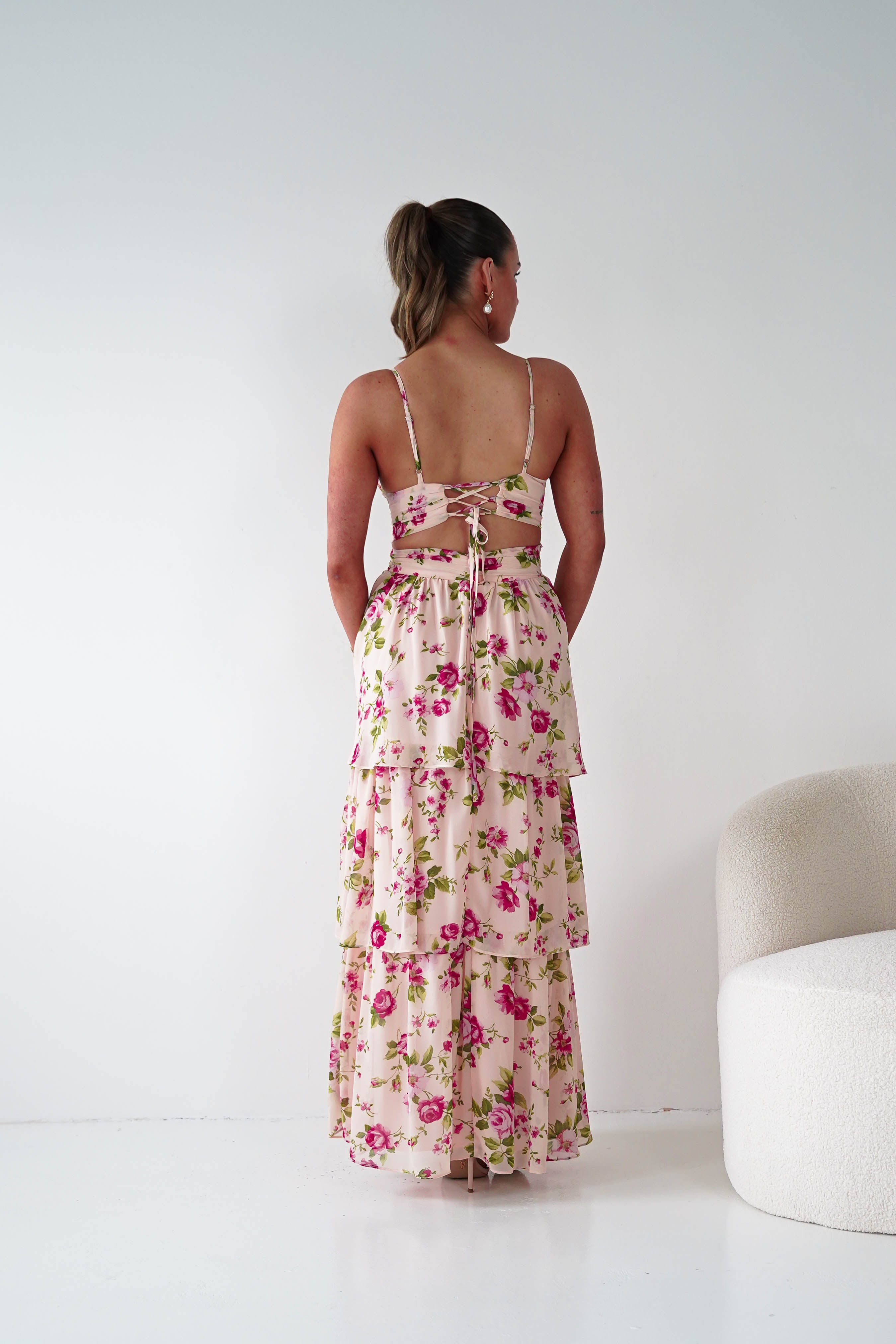Oh Hello Clothing Women > Clothing > Dresses 1*DONE -DRESSFORUM-FD12622-Rose Lace-Up Tiered Maxi Dress