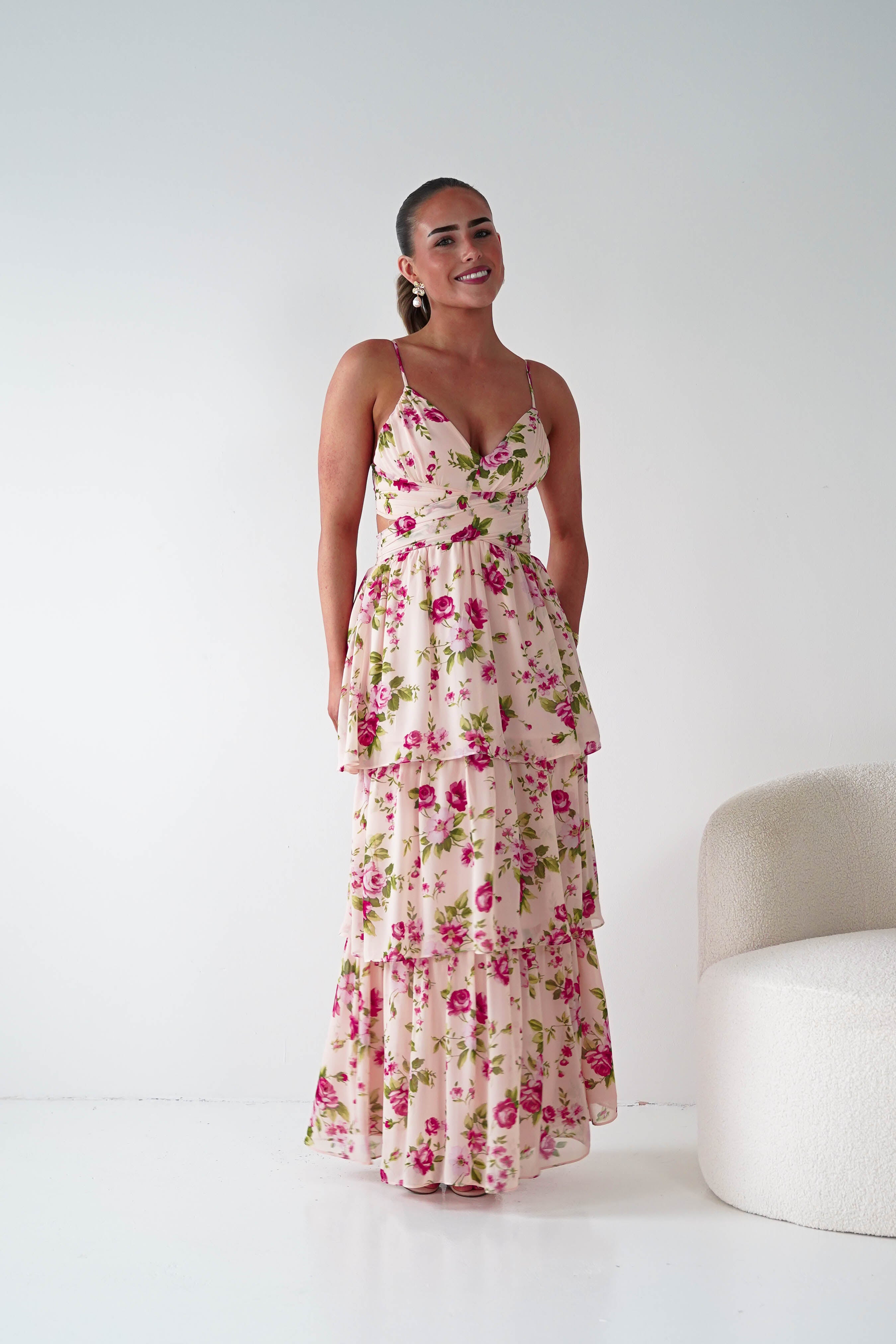 Oh Hello Clothing Women > Clothing > Dresses 1*DONE -DRESSFORUM-FD12622-Rose Lace-Up Tiered Maxi Dress