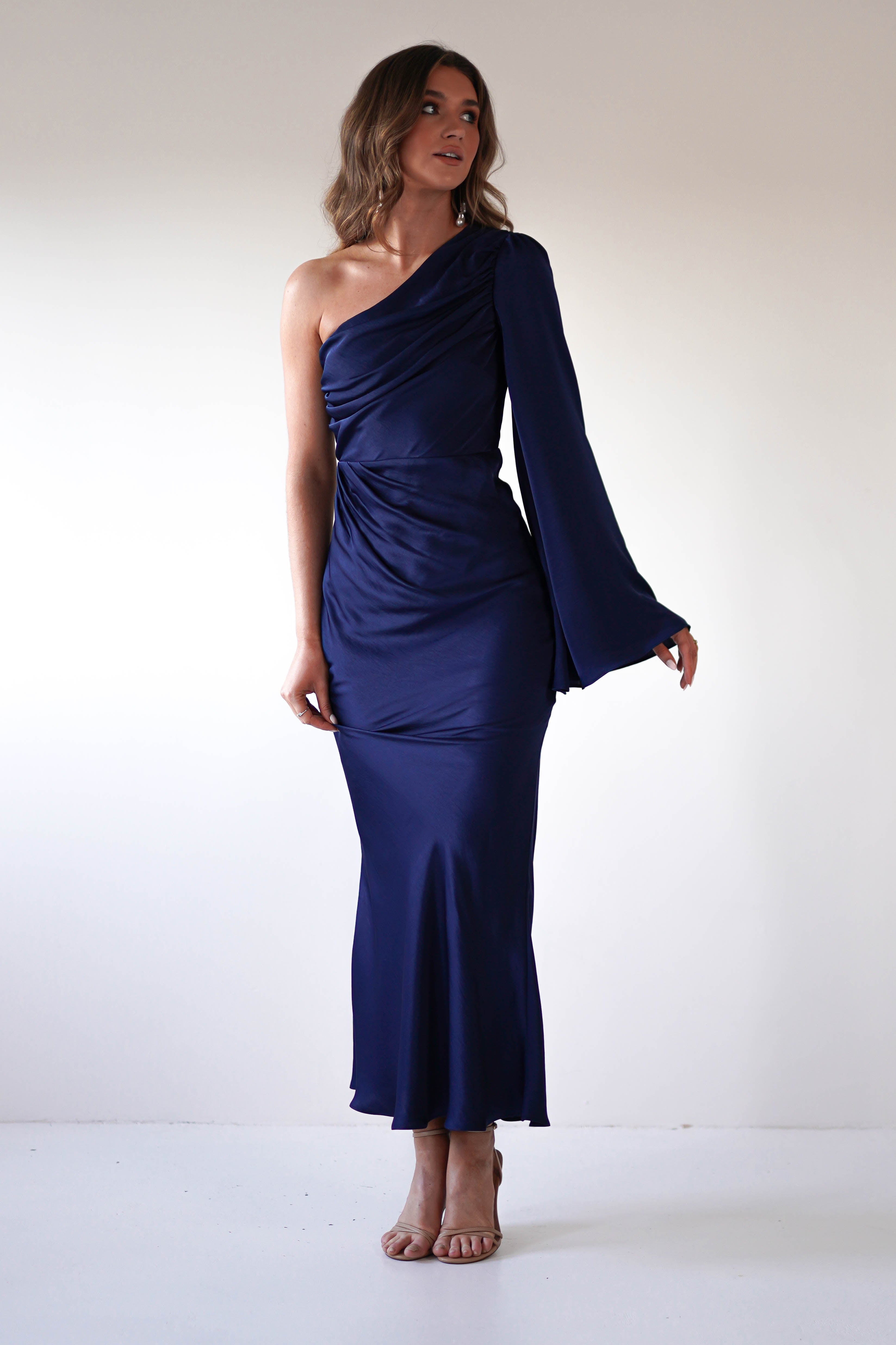 Sylvana Silky Maxi Dress | Navy - Oh Hello Clothing