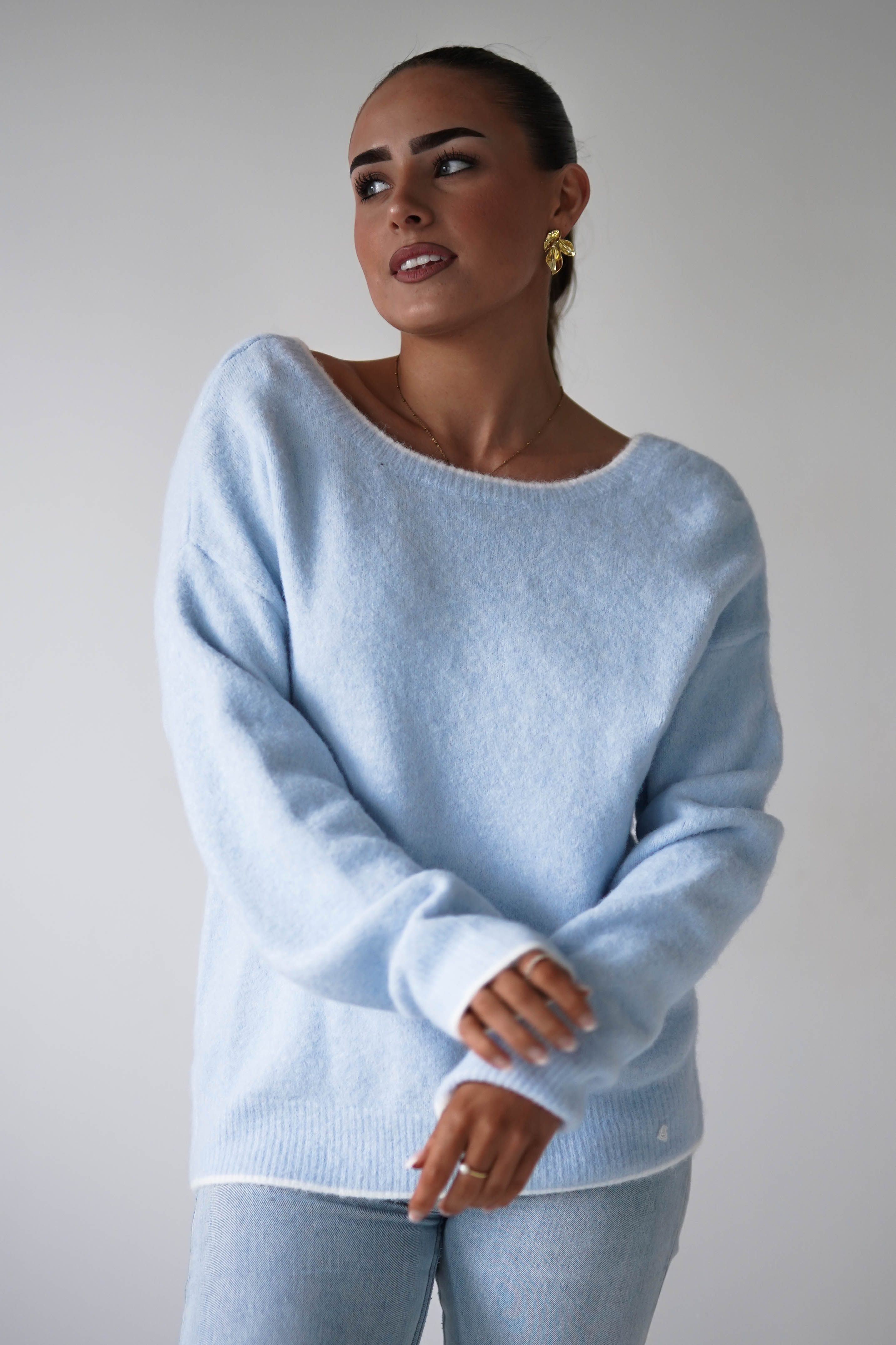 Oh Hello Clothing Women > Clothing > Knitwear ONE SIZE (6/12) 1*DONE-ELSA-BLUE & WHITE Bow Detail Knit Jumper- SC20643