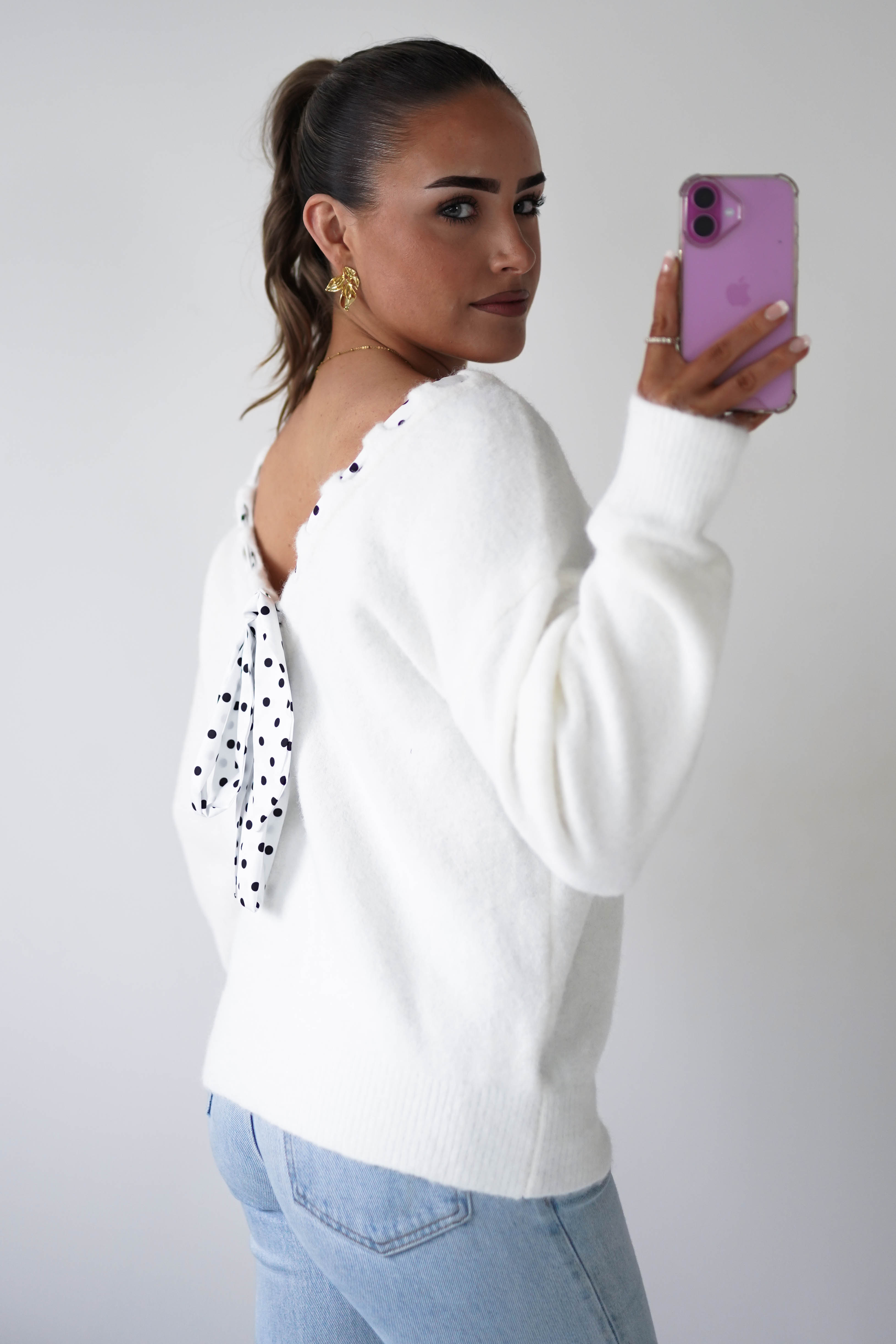 Oh Hello Clothing Women > Clothing > Knitwear ONE SIZE (6/12) 1*DONE-ELSA- Reversible Ribbon Tie Knit Jumper-21271