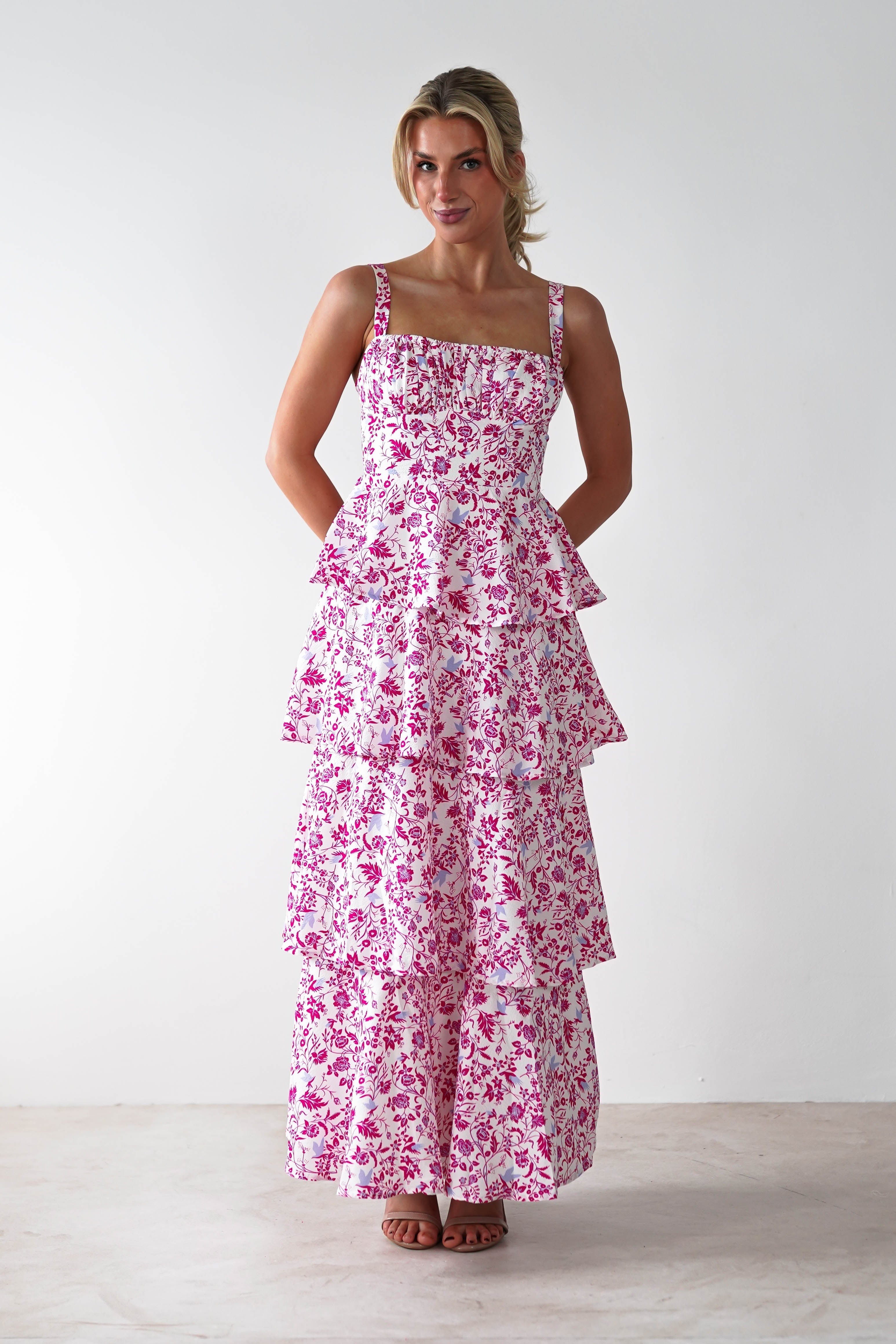 Emily Floral Ruffle Maxi Dress | Pink Print - Oh Hello Clothing