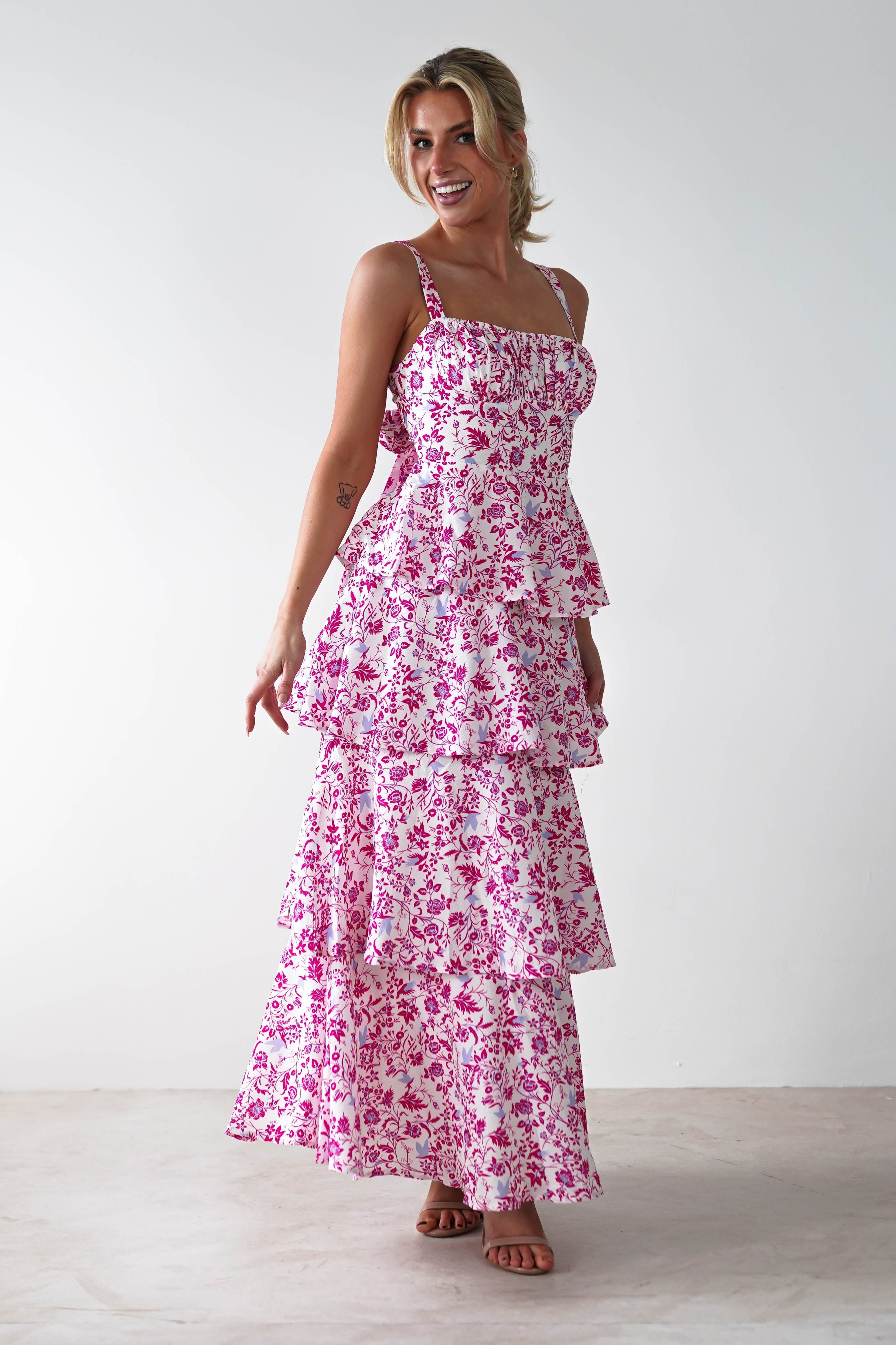 Emily Floral Ruffle Maxi Dress | Pink Print - Oh Hello Clothing
