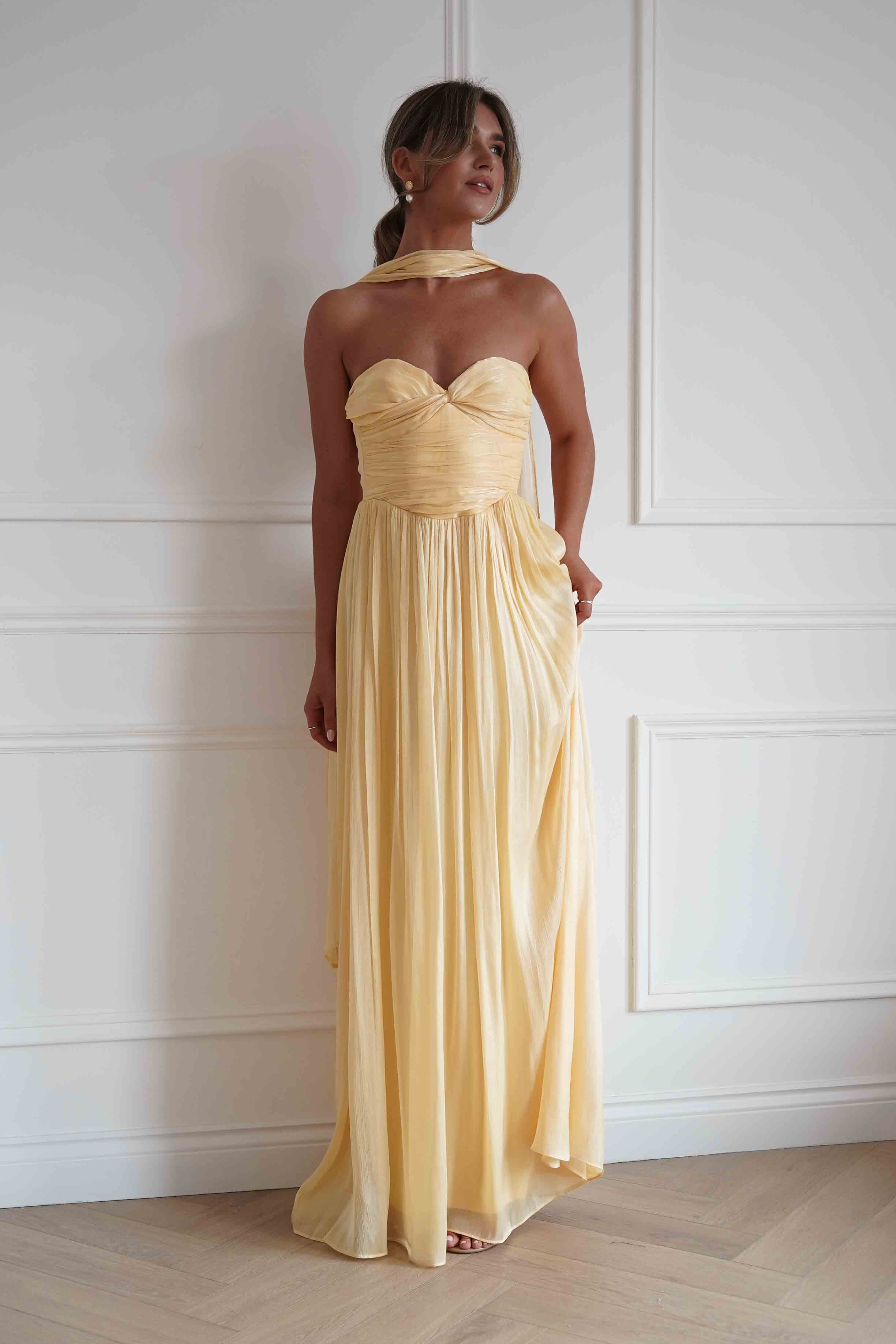 Oh Hello Clothing Women > Clothing > Dresses 1*DONE*F&P-578216-YELLOW STRAPLESS DRESS