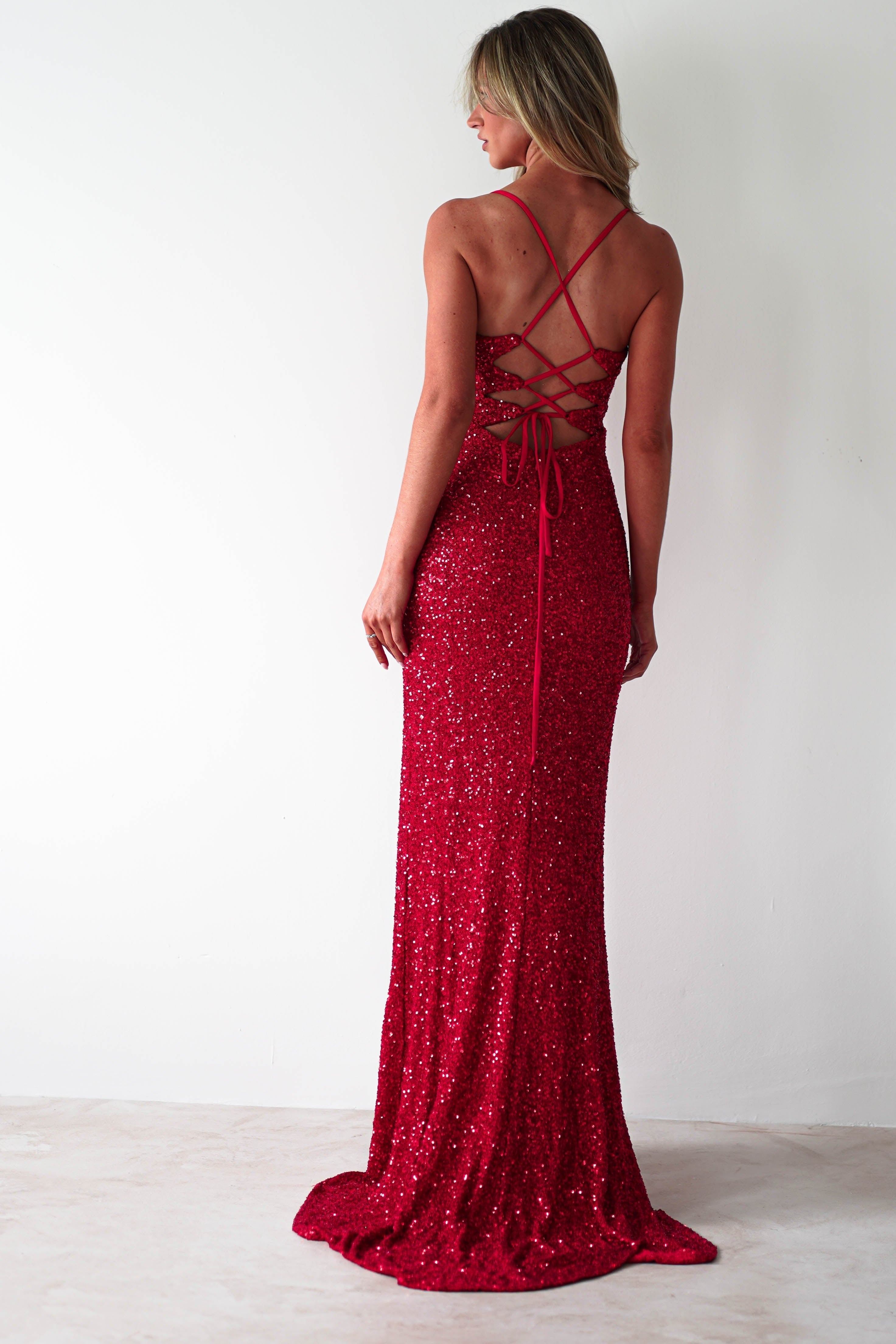 Clarisse Bodycon Sequin Gown | Red - Oh Hello Clothing