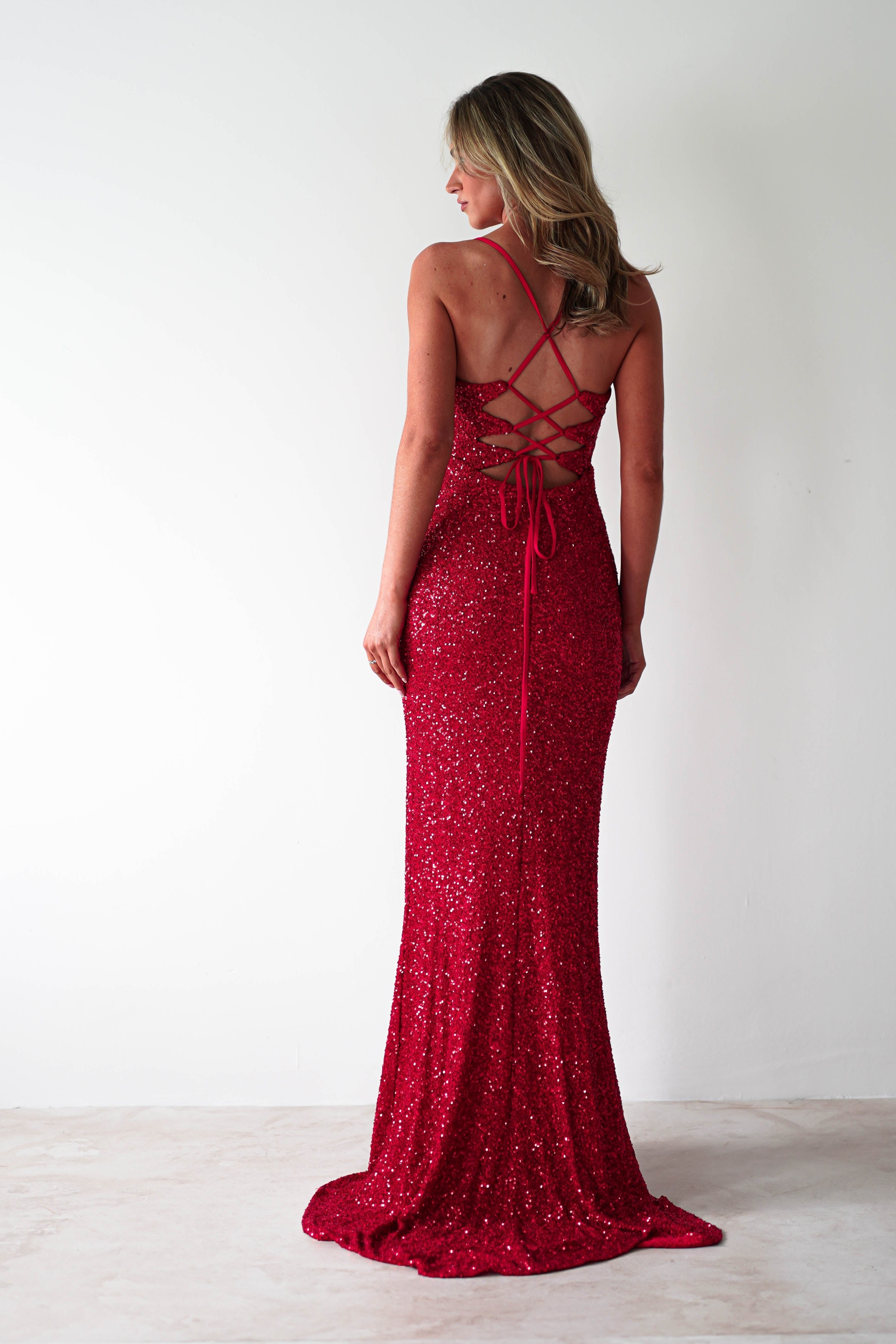 Clarisse Bodycon Sequin Gown | Red - Oh Hello Clothing