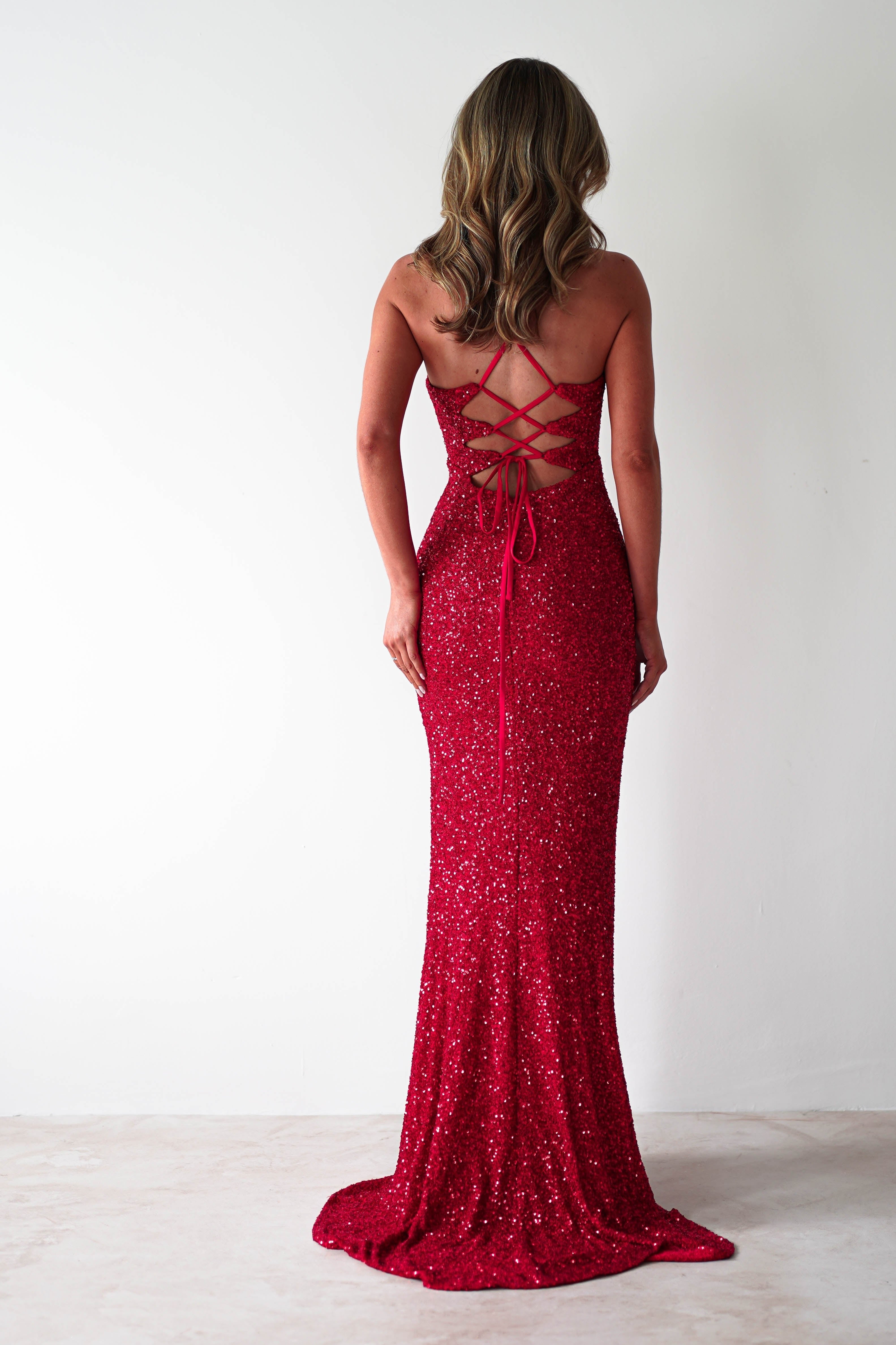 Clarisse Bodycon Sequin Gown | Red - Oh Hello Clothing