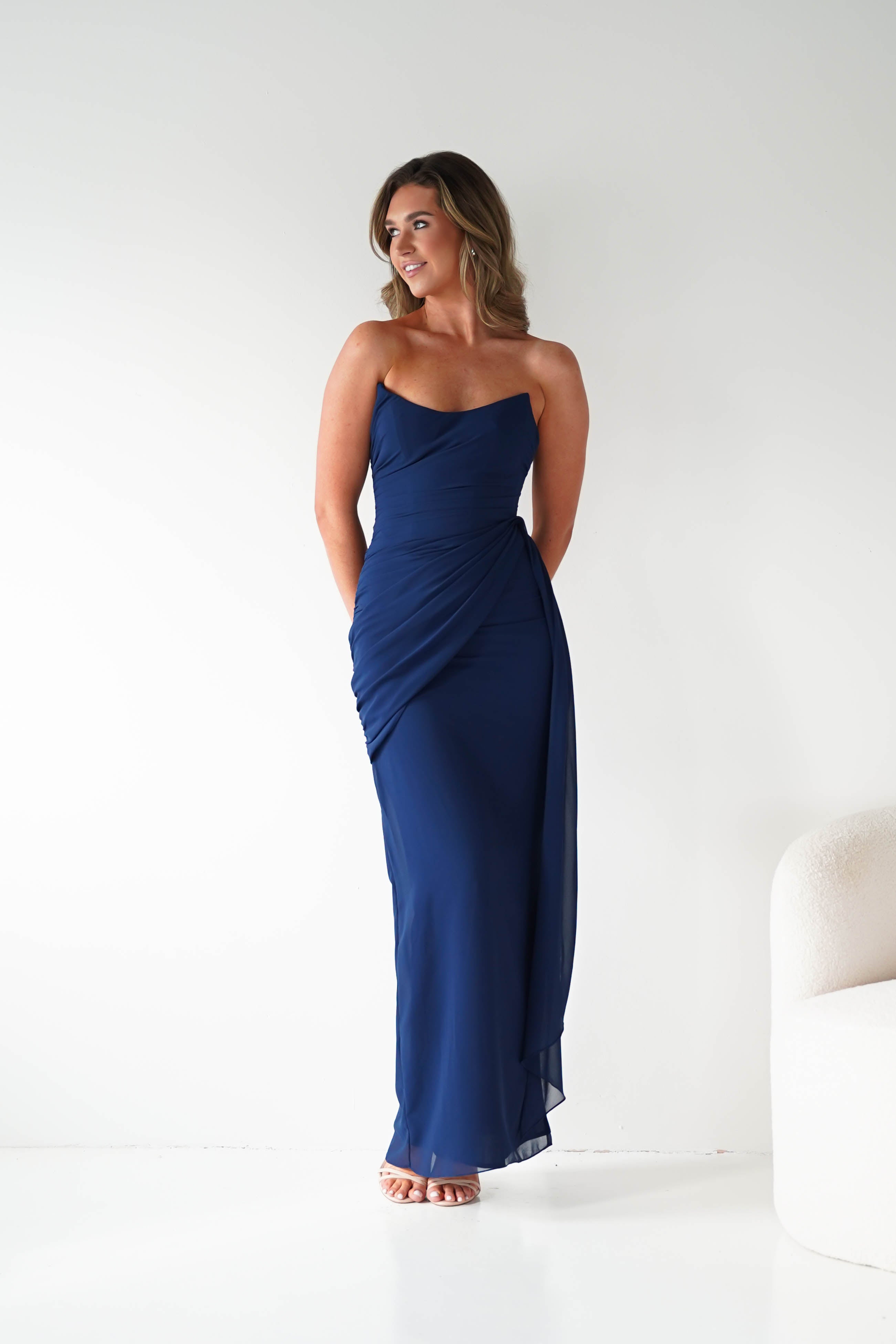 Oh Hello Clothing Women > Clothing > Dresses 1*DONE-Finn Strapless Draped Maxi Dress | NAVY
