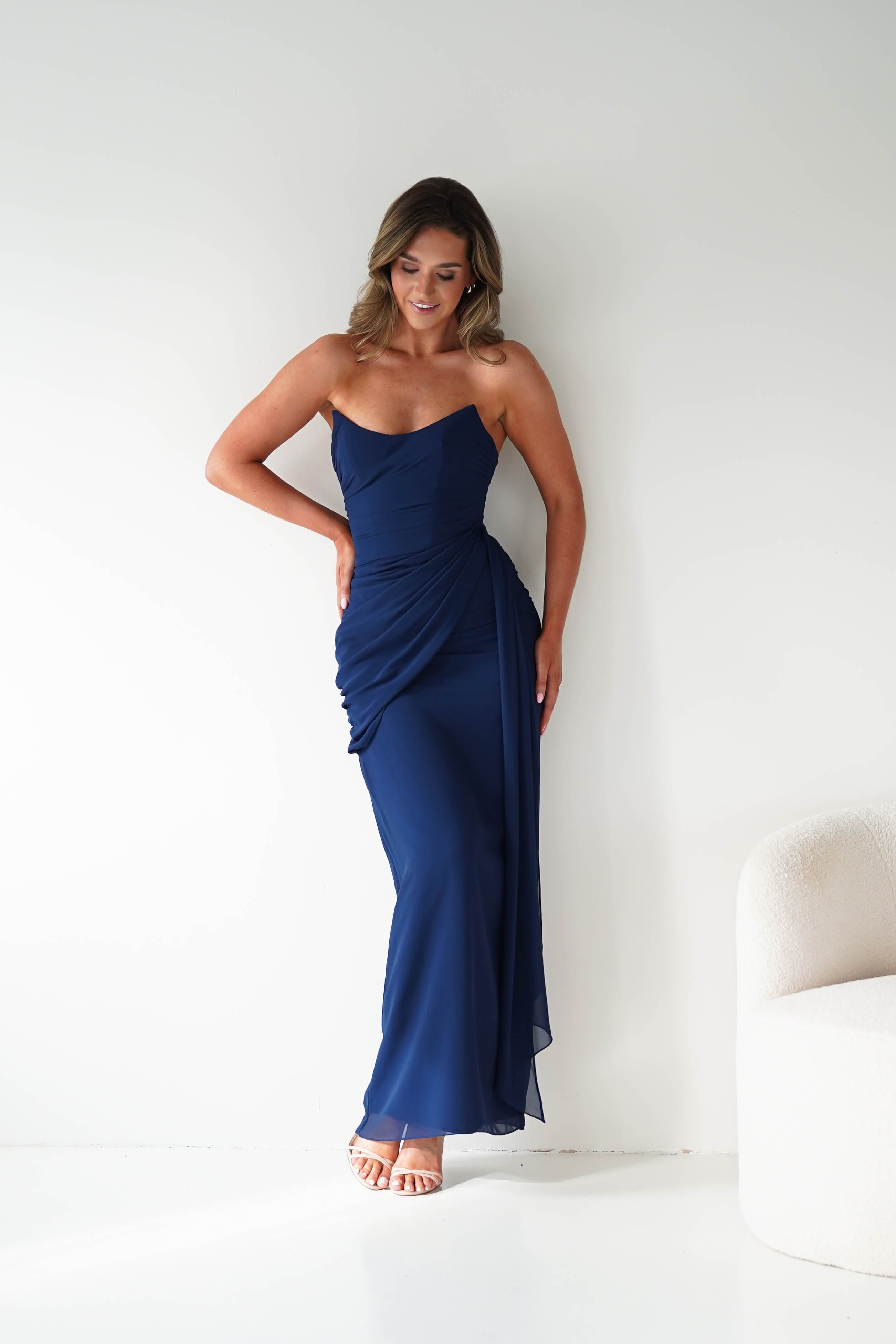 Oh Hello Clothing Women > Clothing > Dresses 1*DONE-Finn Strapless Draped Maxi Dress | NAVY