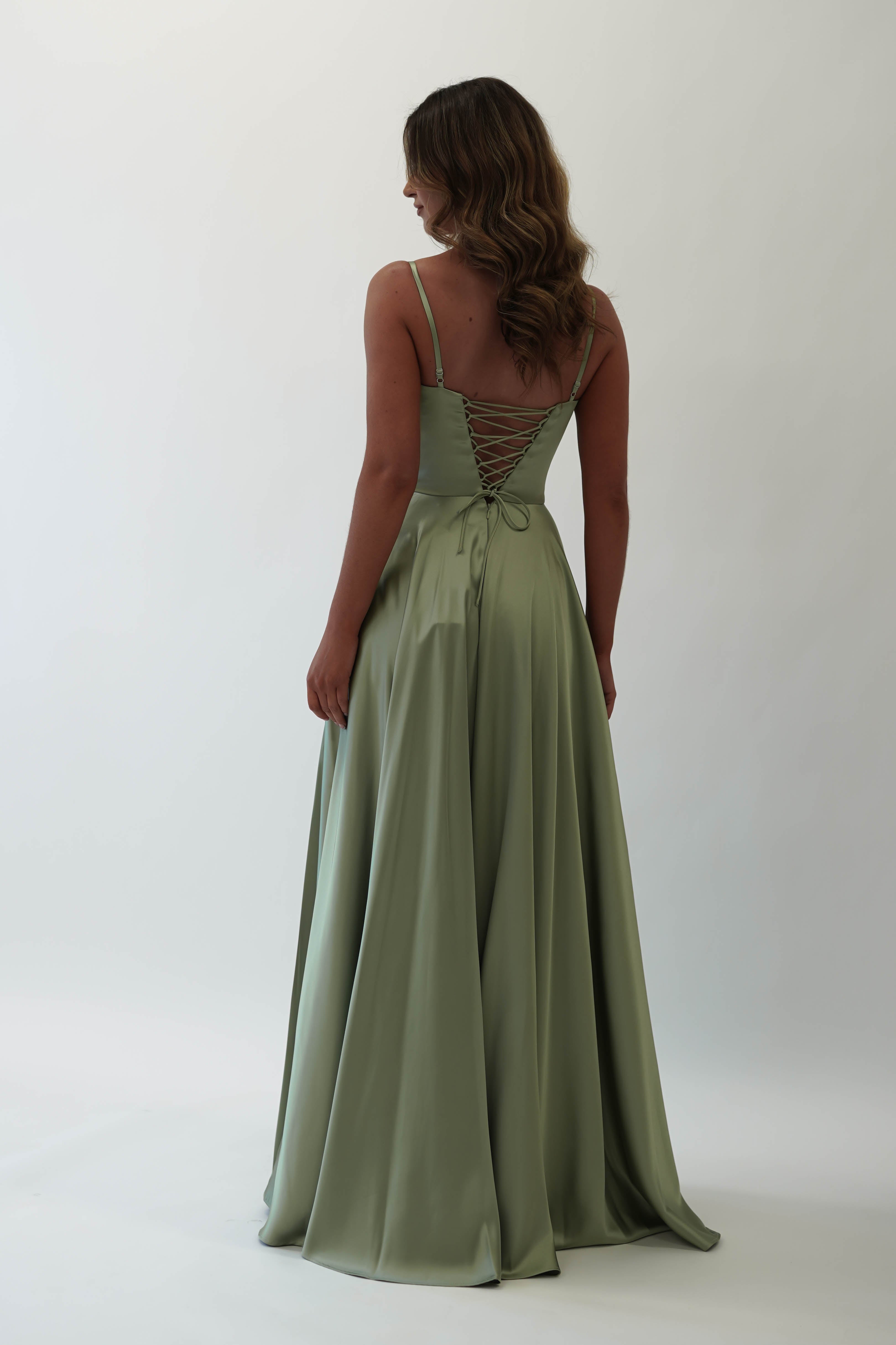 Georgia Soft Satin Maxi Gown | Sage