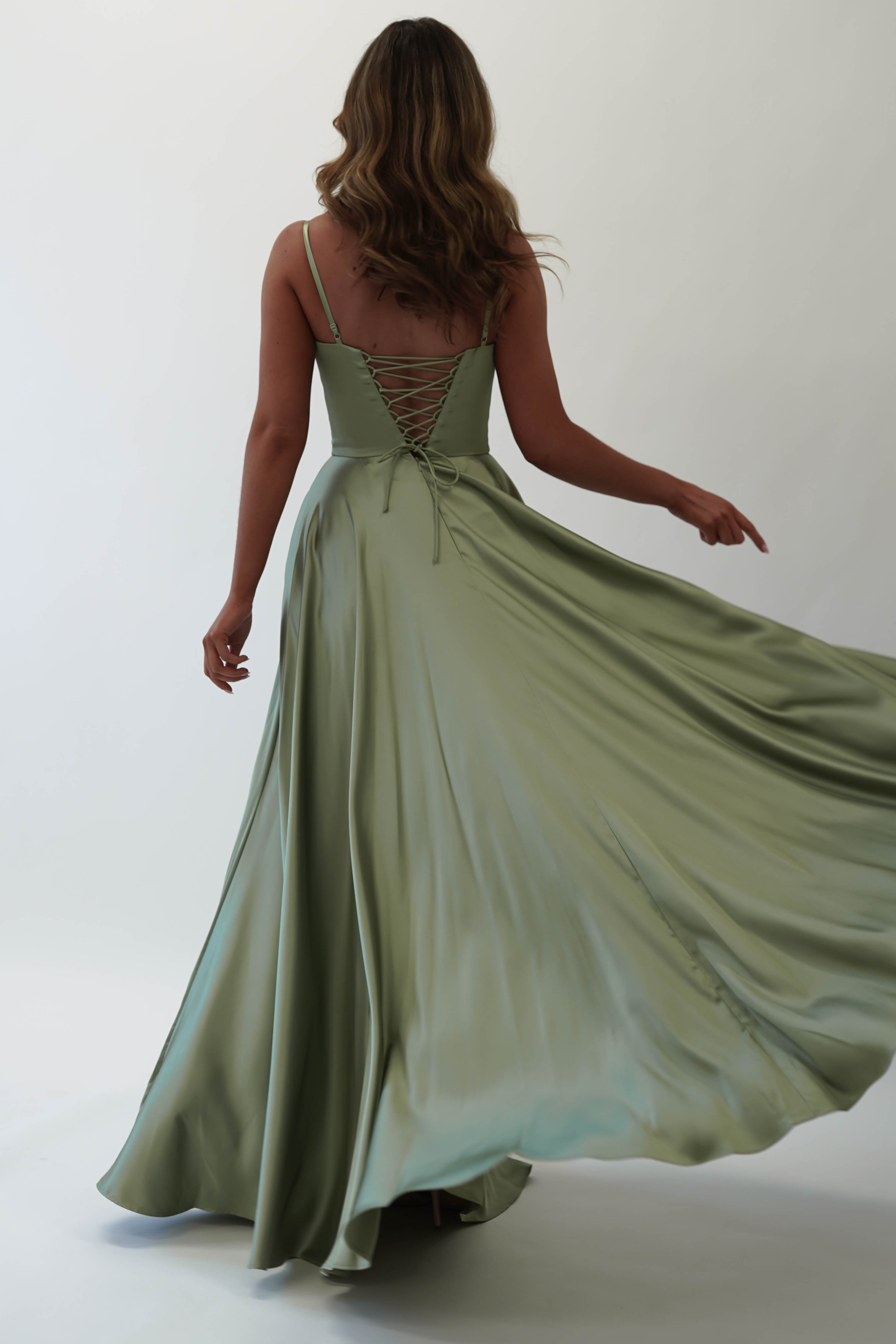 Georgia Soft Satin Maxi Gown | Sage