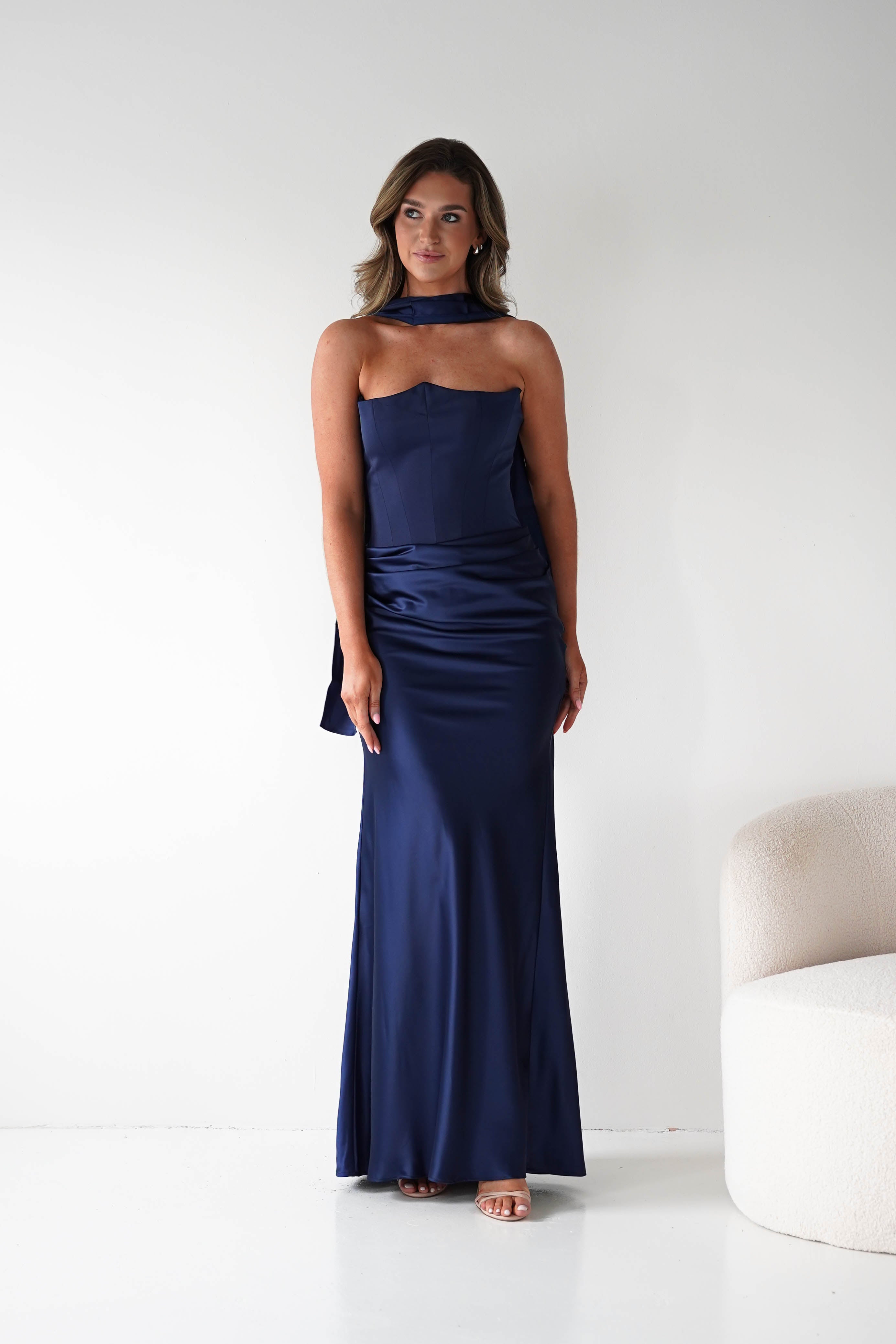 Oh Hello Clothing Dresses > Prom Dresses 1*DONE-Giselle Corset Satin Maxi Dress | New colour Navy