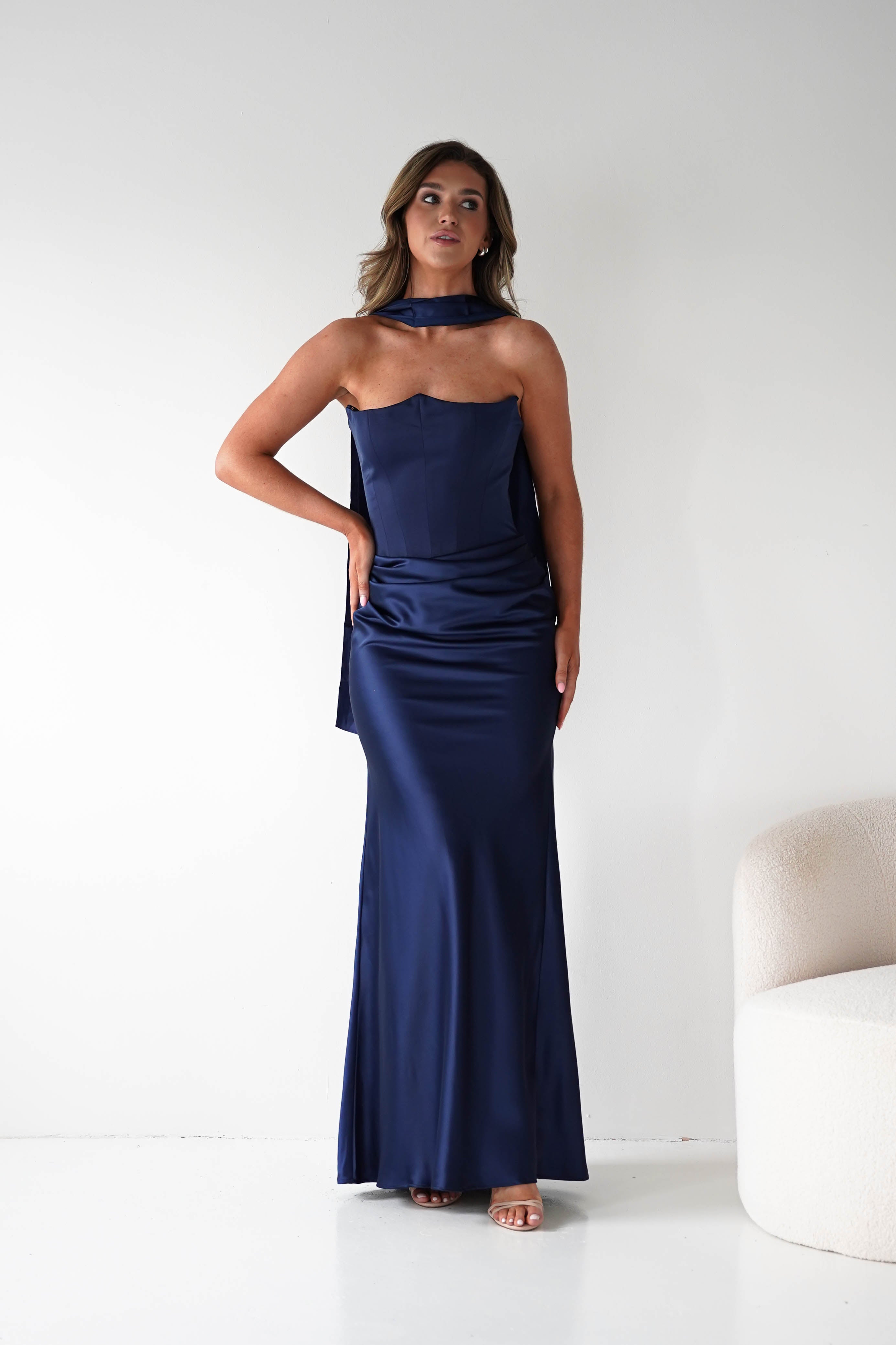 Oh Hello Clothing Dresses > Prom Dresses 1*DONE-Giselle Corset Satin Maxi Dress | New colour Navy