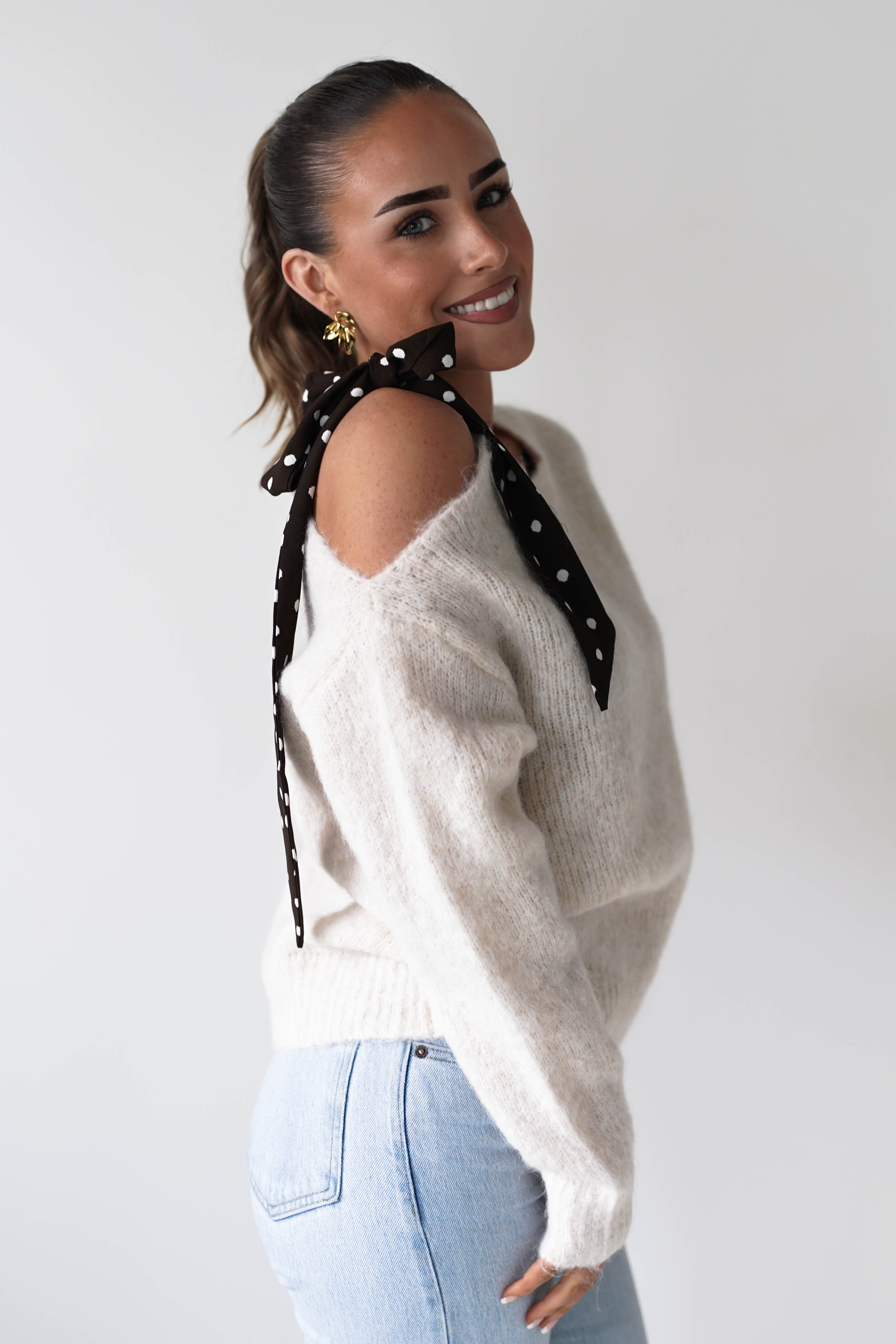 Oh Hello Clothing Women > Clothing > Knitwear ONE SIZE (6/12) 1*DONE-GRACIELA-PU6378 brown polka dot Detail Knit Jumper