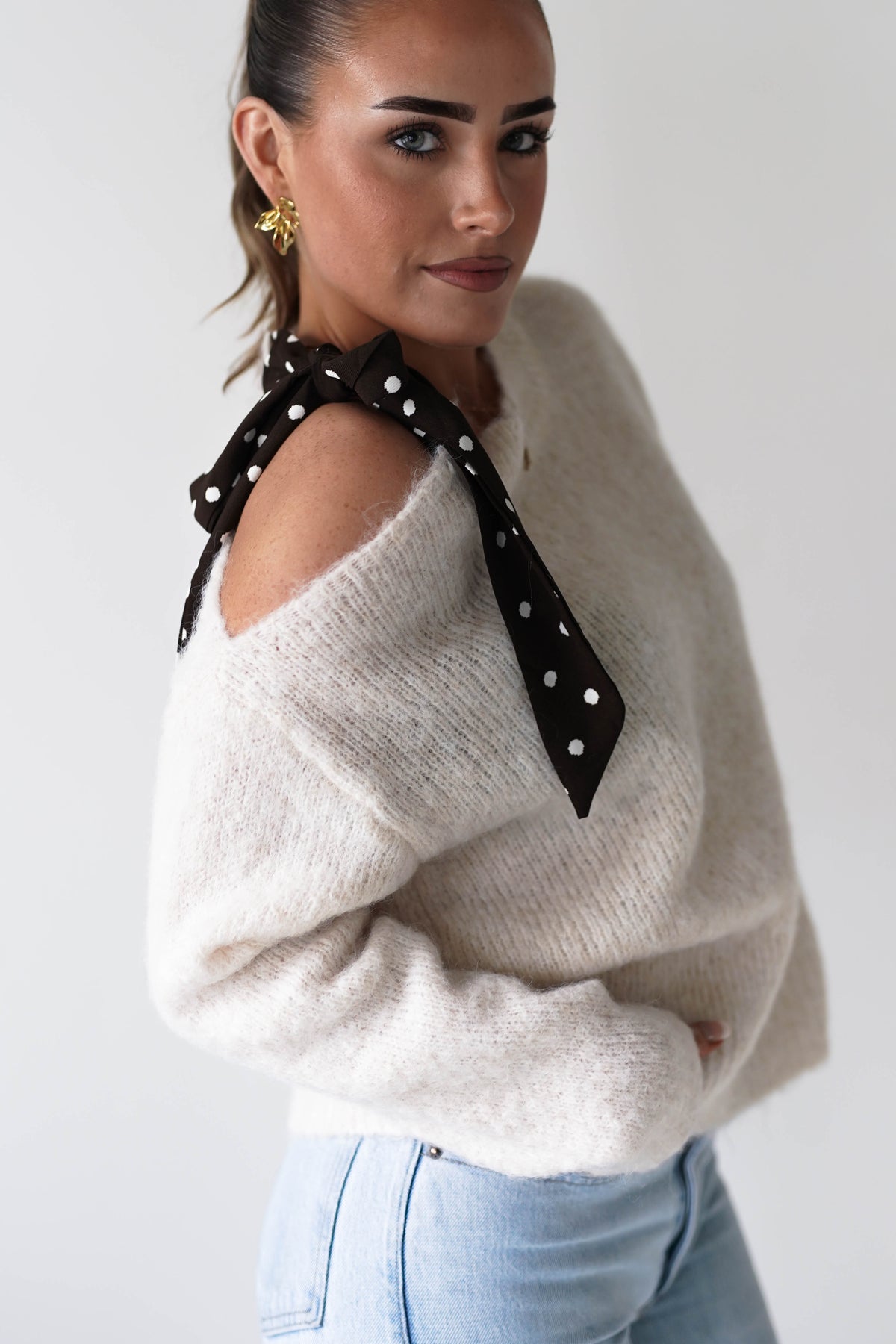 Oh Hello Clothing Women > Clothing > Knitwear ONE SIZE (6/12) 1*DONE-GRACIELA-PU6378 brown polka dot Detail Knit Jumper