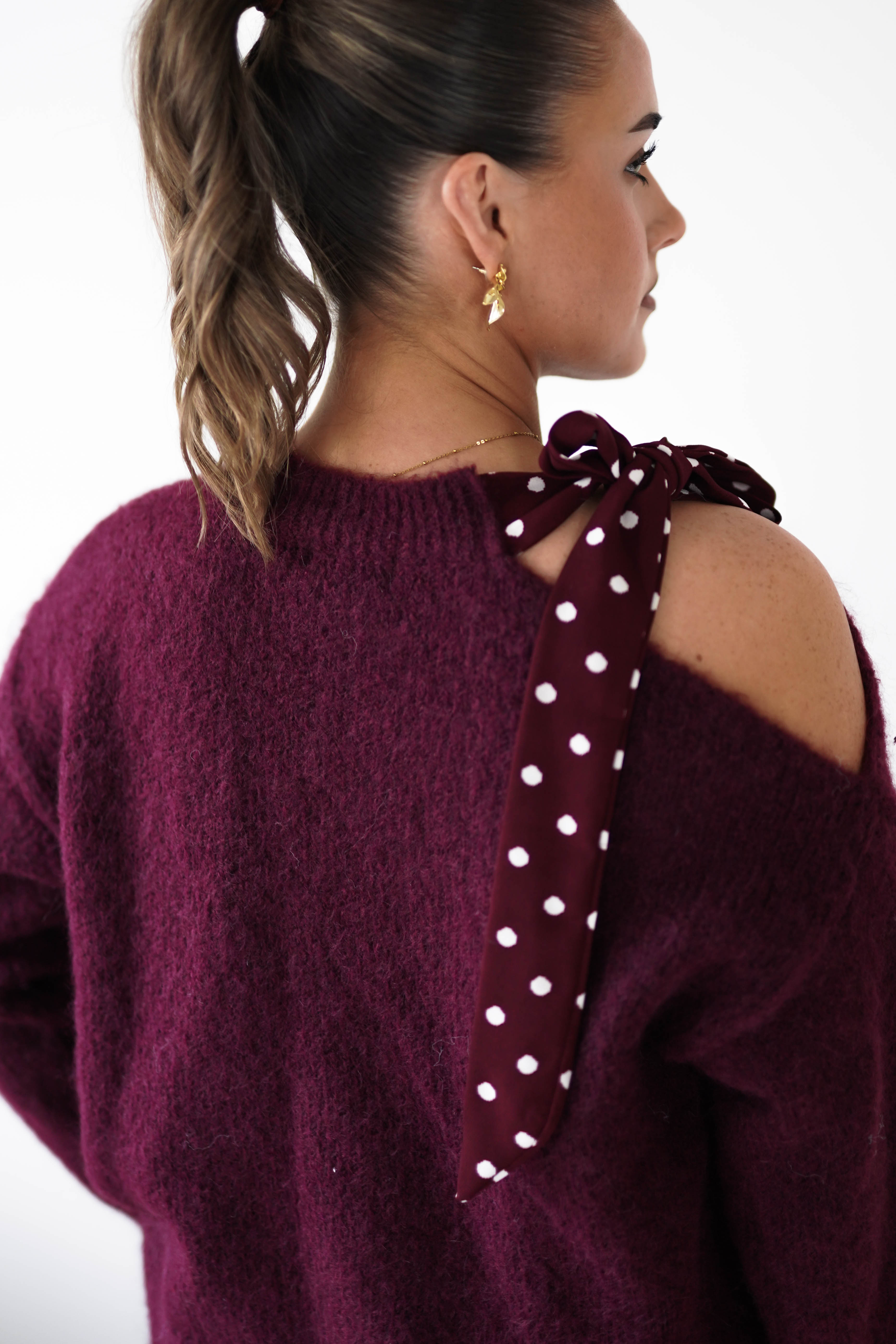 Oh Hello Clothing Women > Clothing > Knitwear ONE SIZE (6/12) 1*DONE-GRACIELA-PU6378 burgundy and white polka dot Detail Knit Jumper